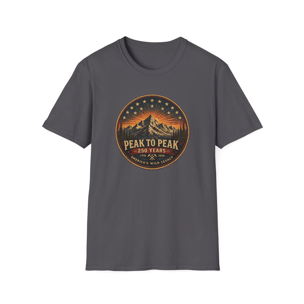 Peak to Peak Mountain T-Shirt — Vintage National Park Sunset Design