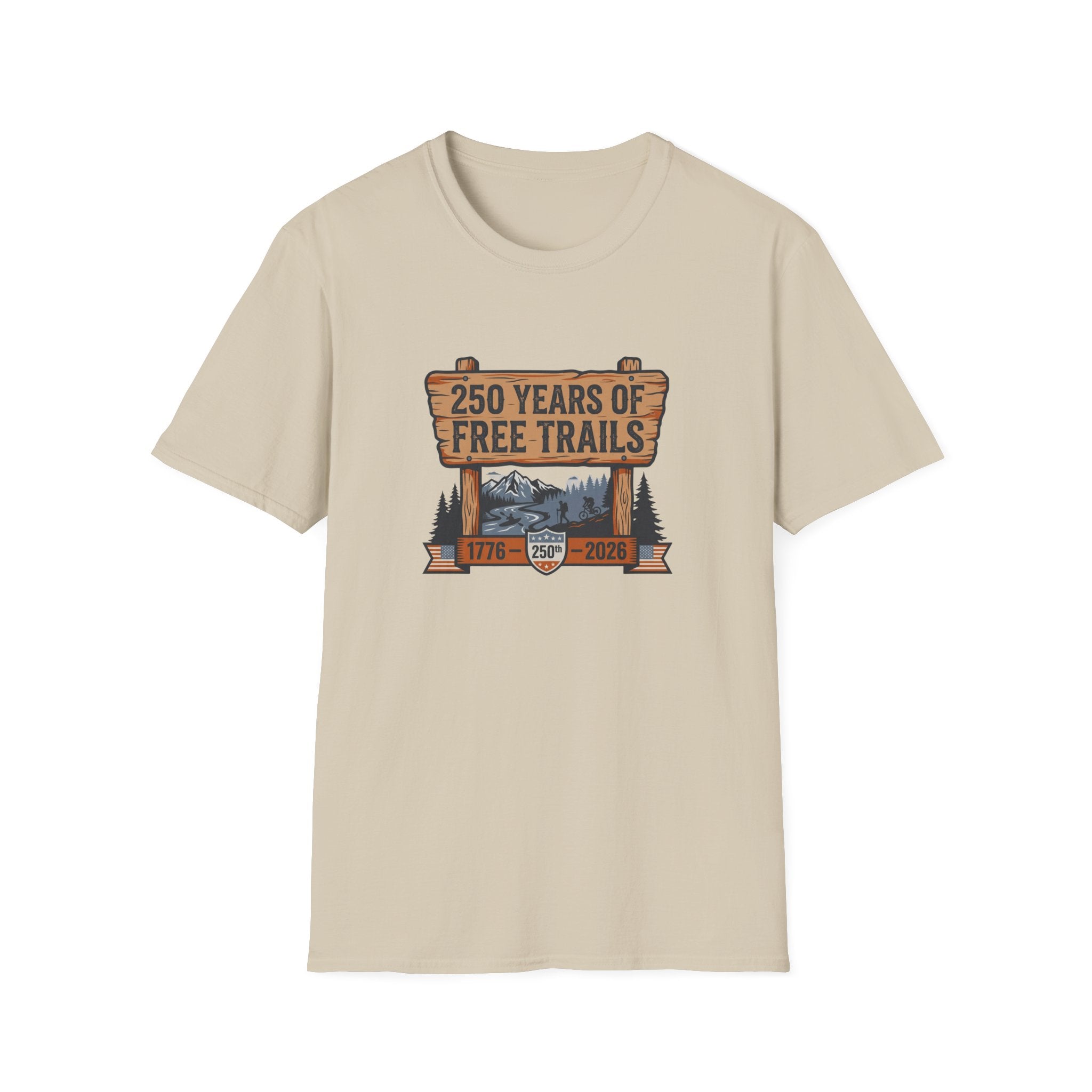 250 Years of Free Trails — Patriotic National Trails Hiking Tee (1776–2026)