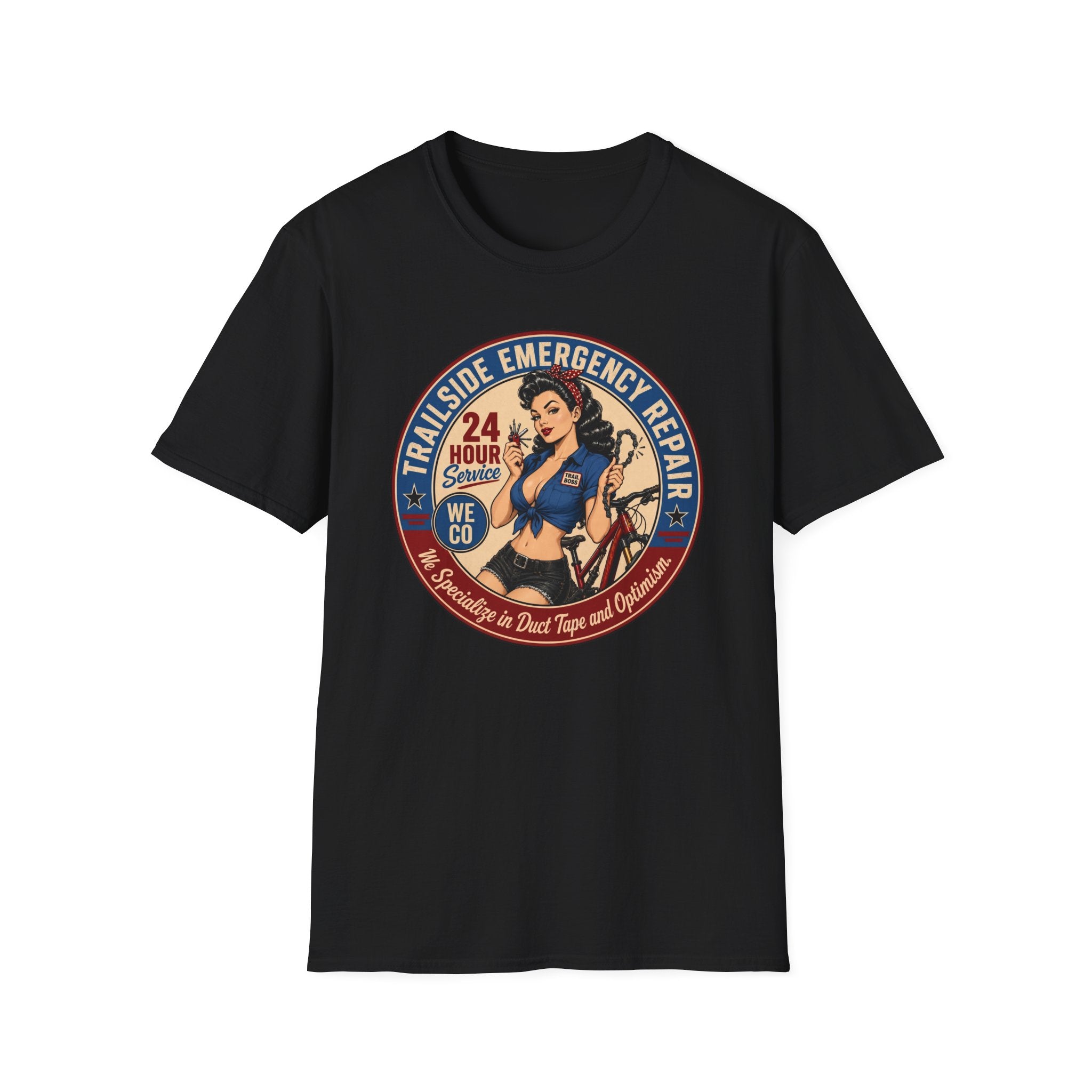 Trailside Emergency Repair — 24 Hour Service Pin-Up Graphic Tee