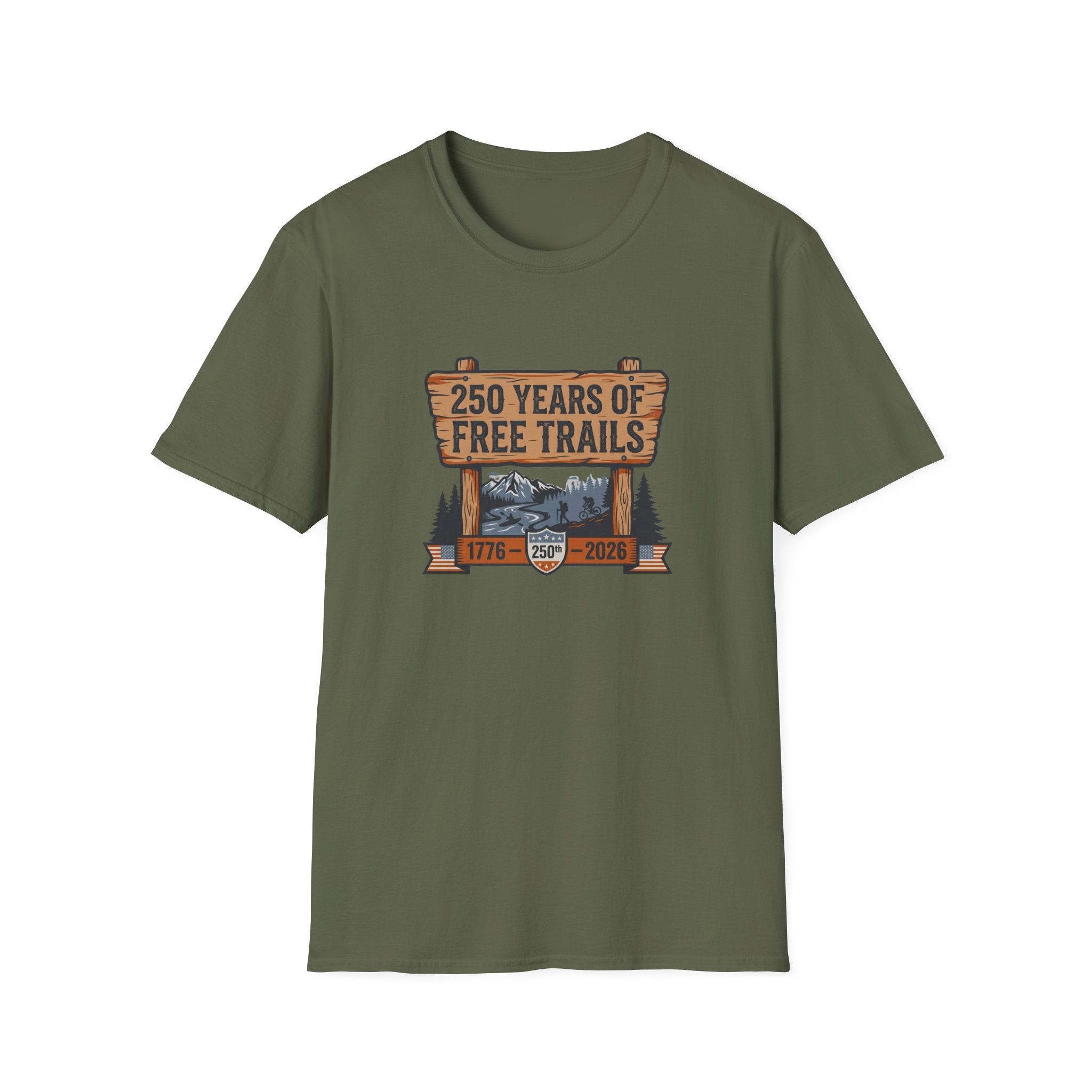 250 Years of Free Trails — Patriotic National Trails Hiking Tee (1776–2026)