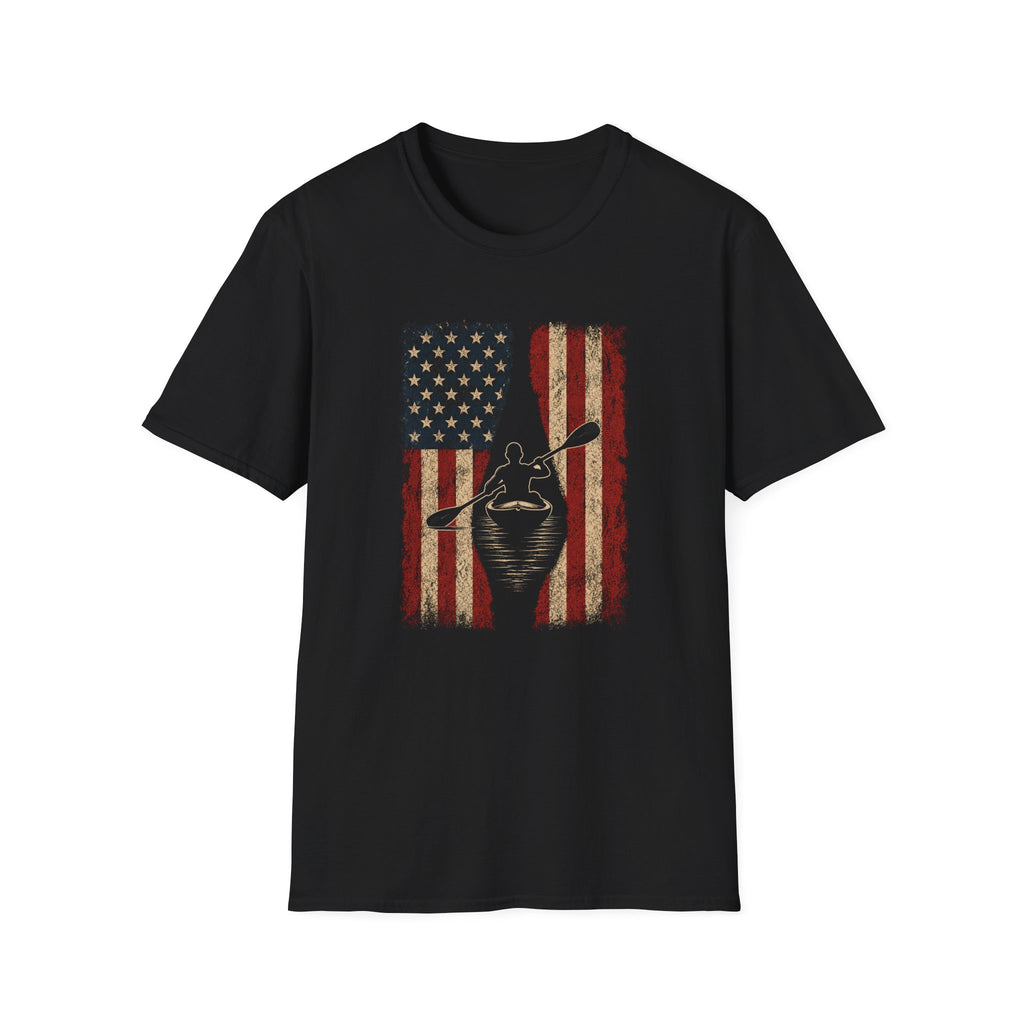 American Kayak Flag — Patriotic Kayaking Tee for Outdoorsmen