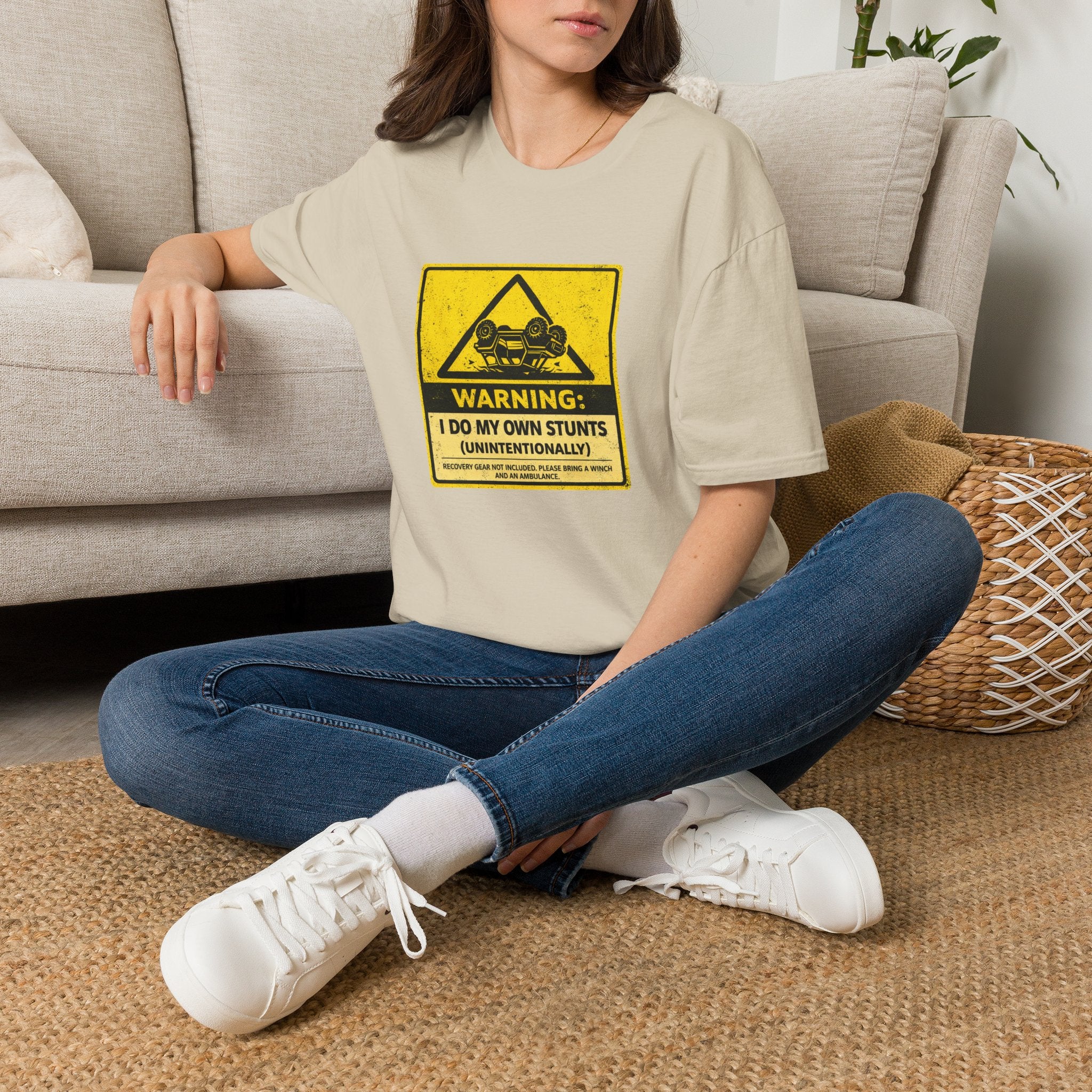 "Warning: I Do My Own Stunts (Unintentionally)" Vintage Warning Sign