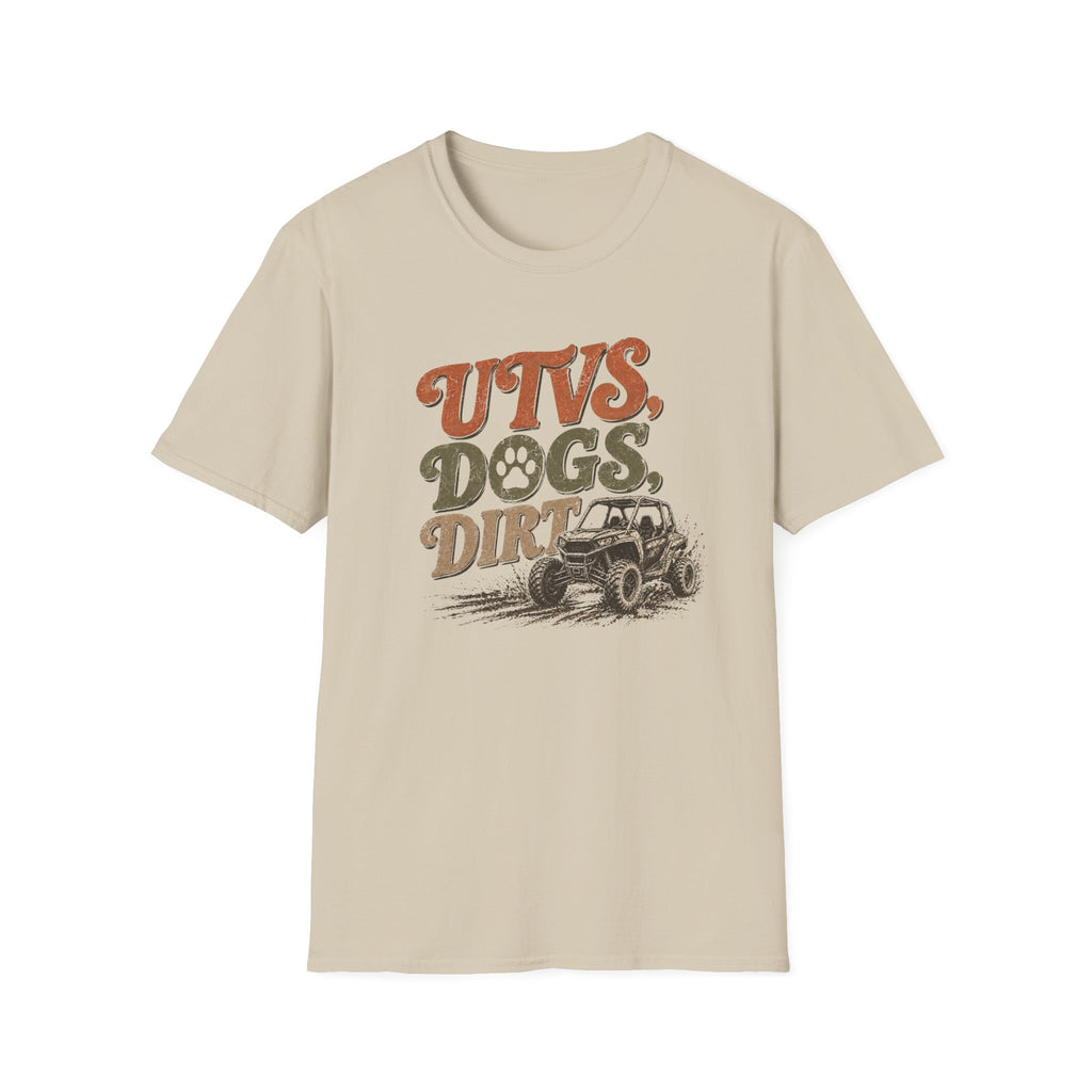 UTVs, Dogs, Dirt Graphic T-Shirt — Off-Road Adventure Tee