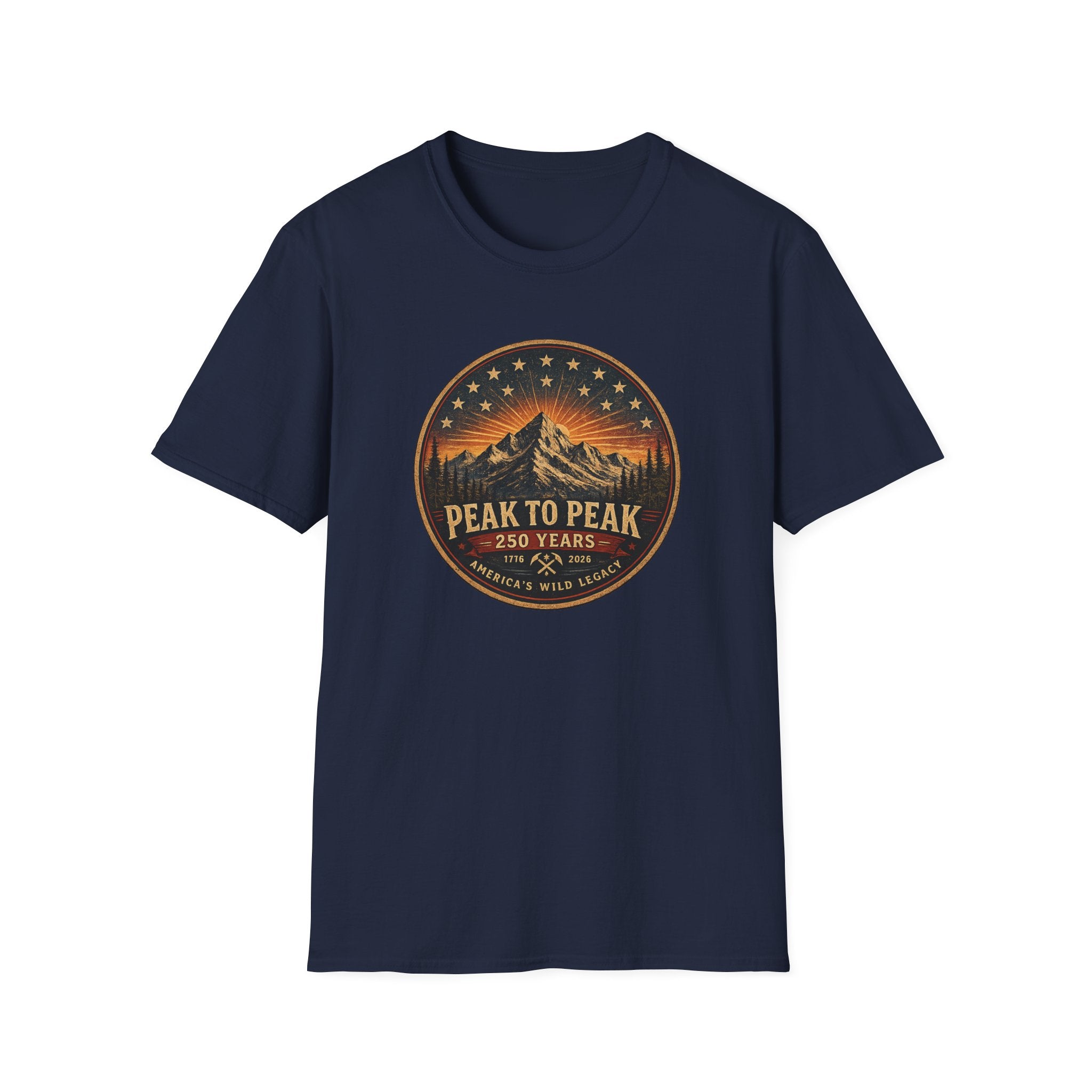 Peak to Peak Mountain T-Shirt — Vintage National Park Sunset Design