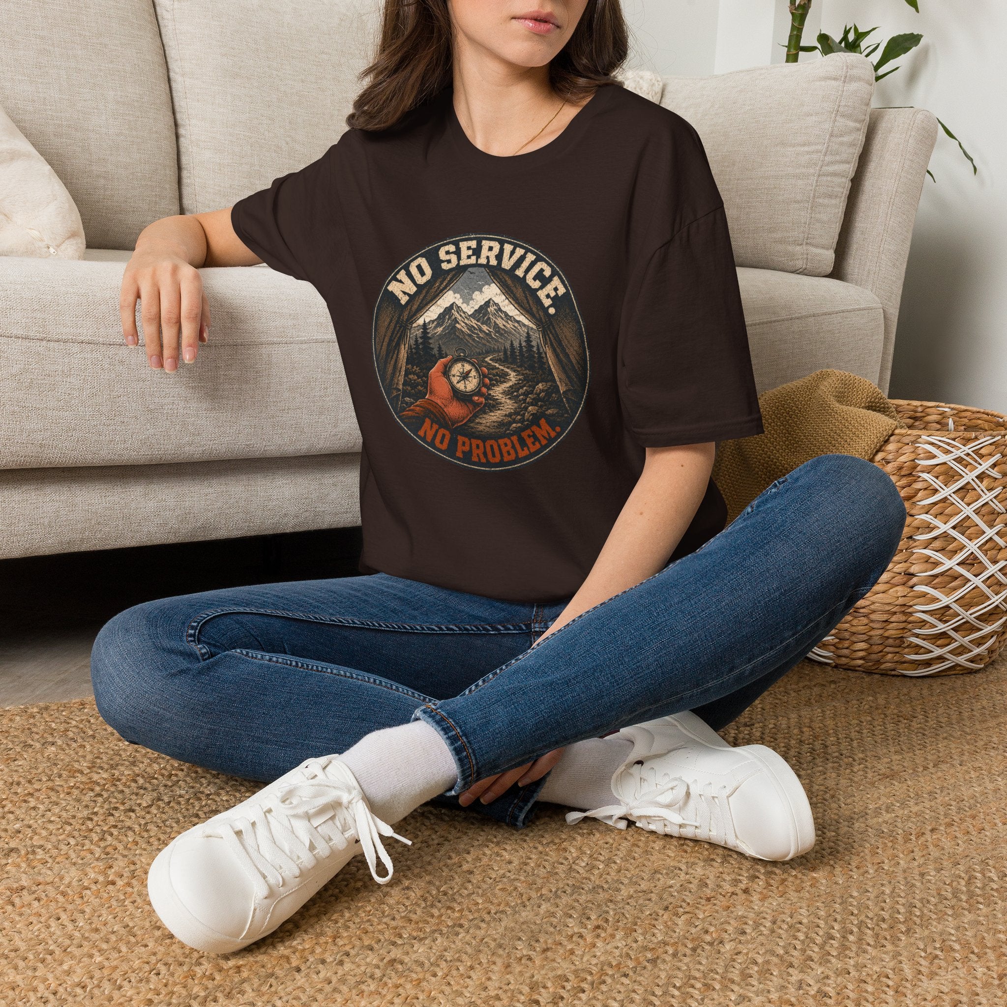 No Service No Problem — Adventure Compass Mountain Graphic Tee