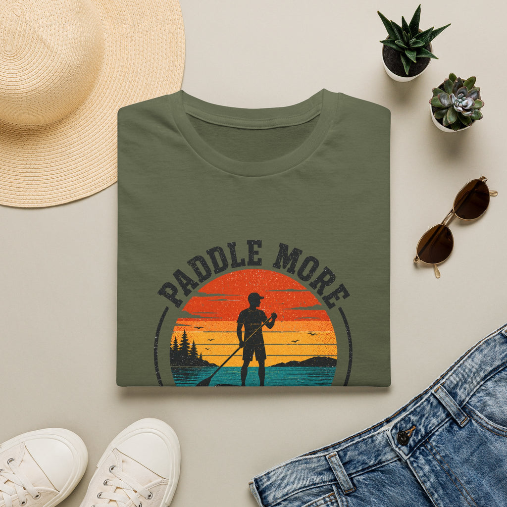 Paddle More Worry Less — Retro Sunset Stand Up Paddleboard Tee