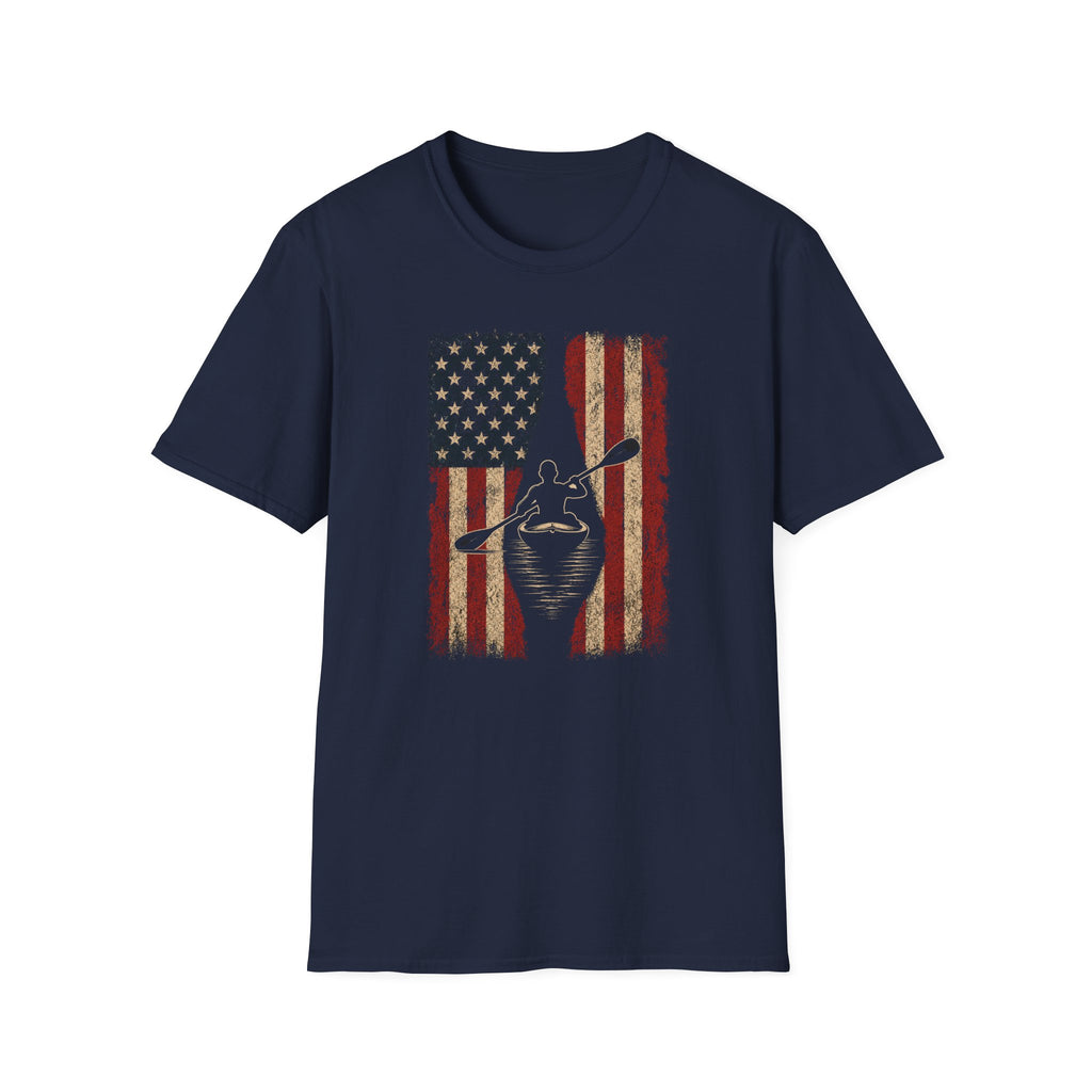 American Kayak Flag — Patriotic Kayaking Tee for Outdoorsmen
