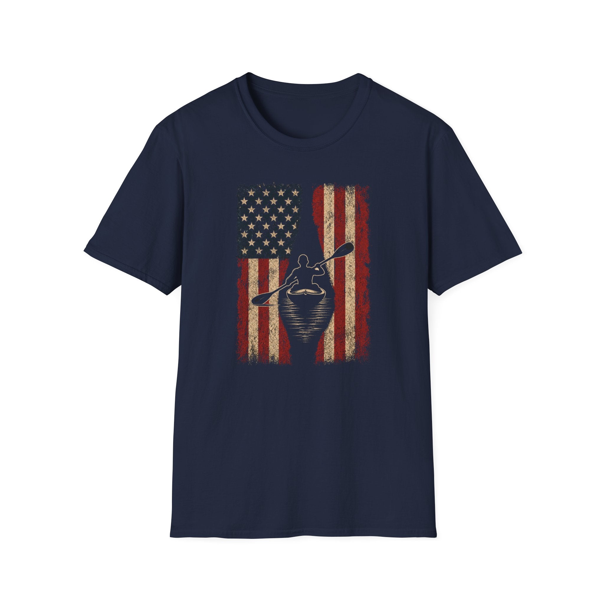 American Kayak Flag — Patriotic Kayaking Tee for Outdoorsmen