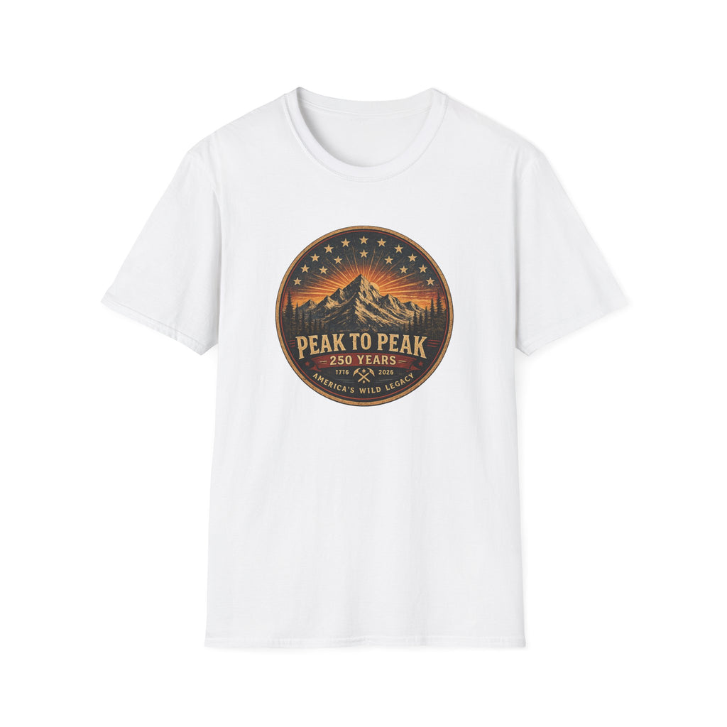 Peak to Peak Mountain T-Shirt — Vintage National Park Sunset Design