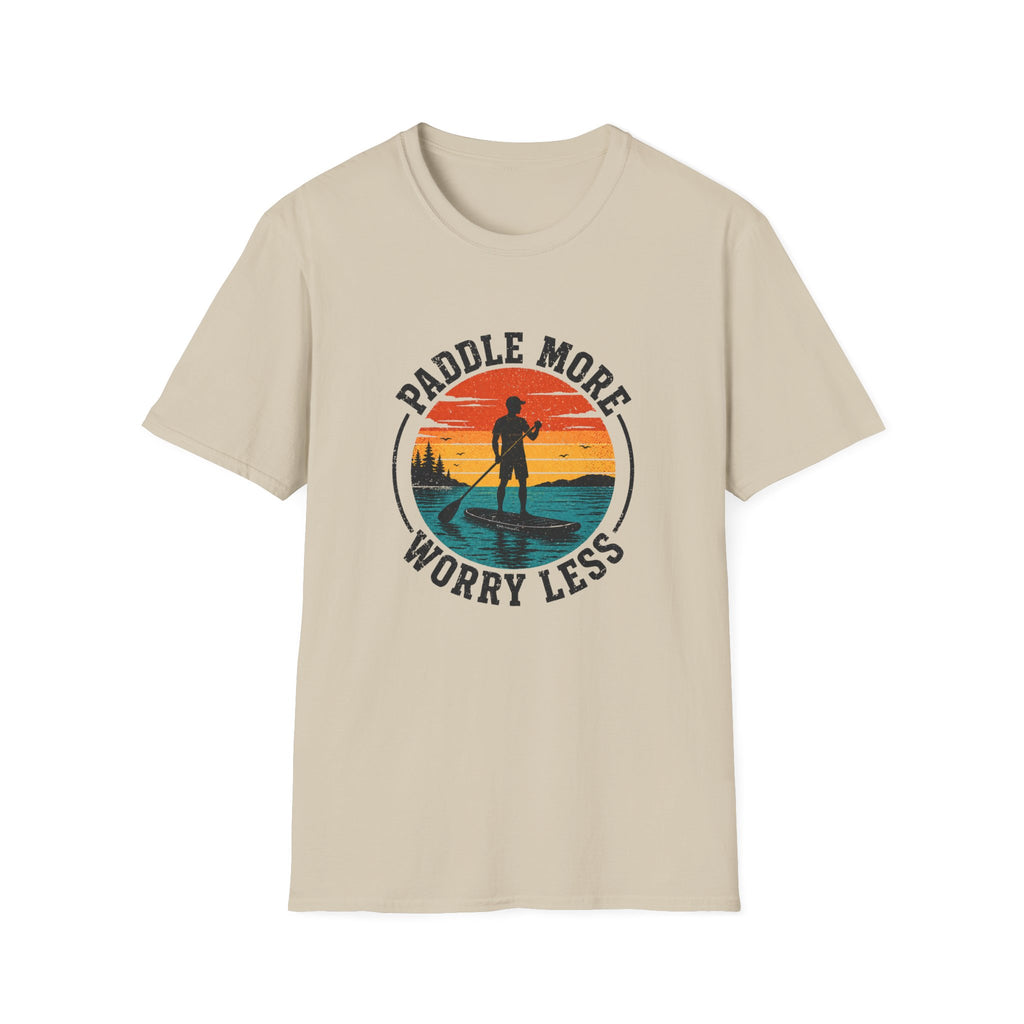 Paddle More Worry Less — Retro Sunset Stand Up Paddleboard Tee