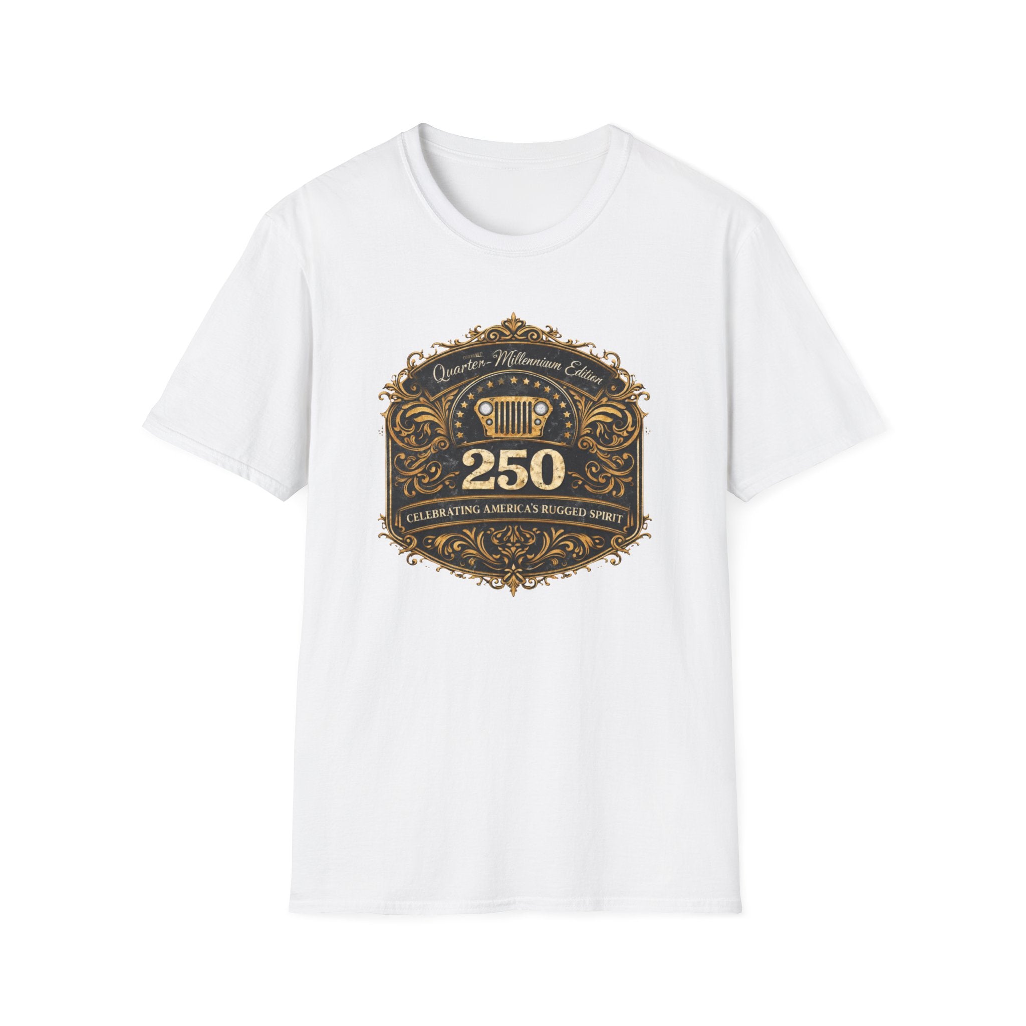 Vintage Jeep 250 Emblem — Quarter-Millennium Off-Road Anniversary Tee