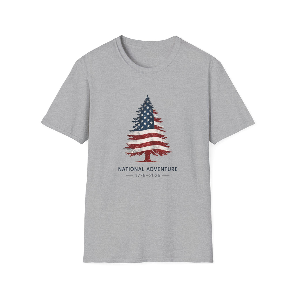 American Flag Pine Tree — "National Adventure" Patriotic Graphic Tee