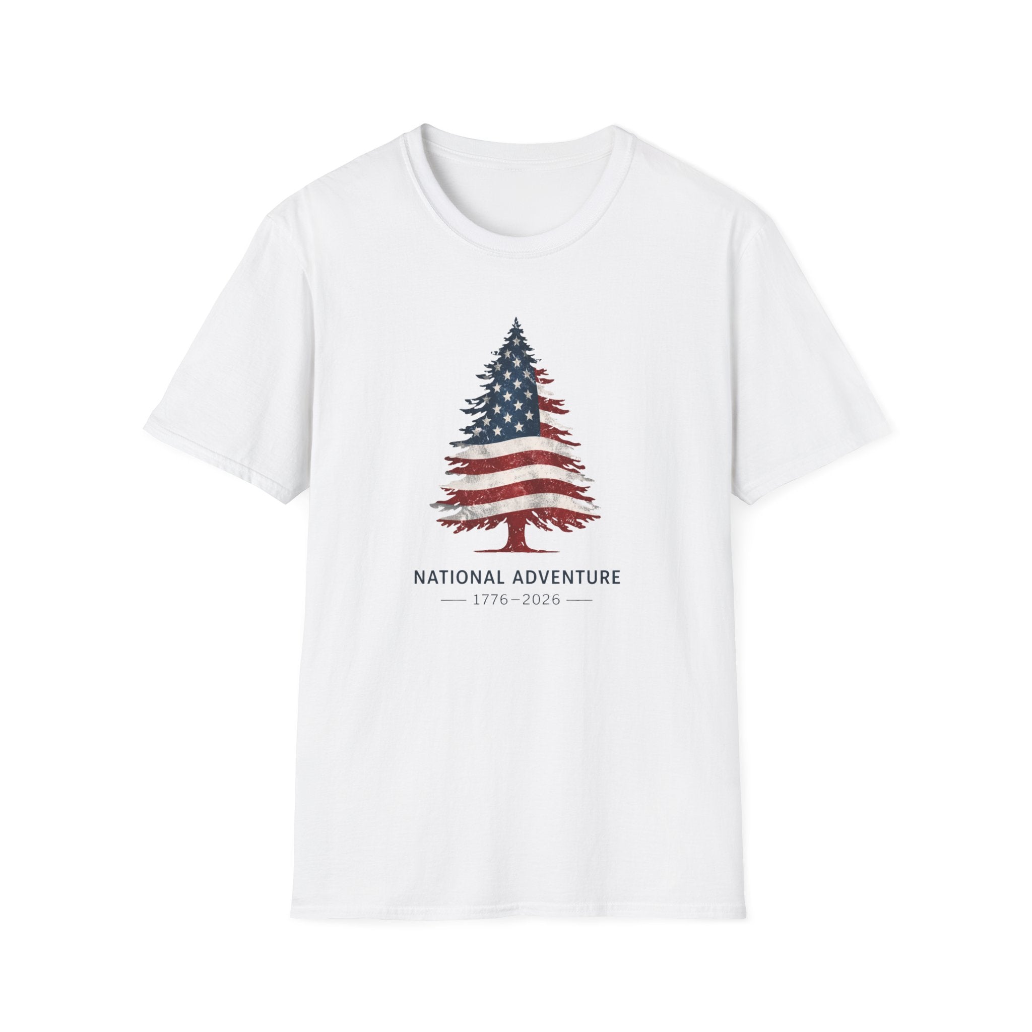 American Flag Pine Tree — "National Adventure" Patriotic Graphic Tee