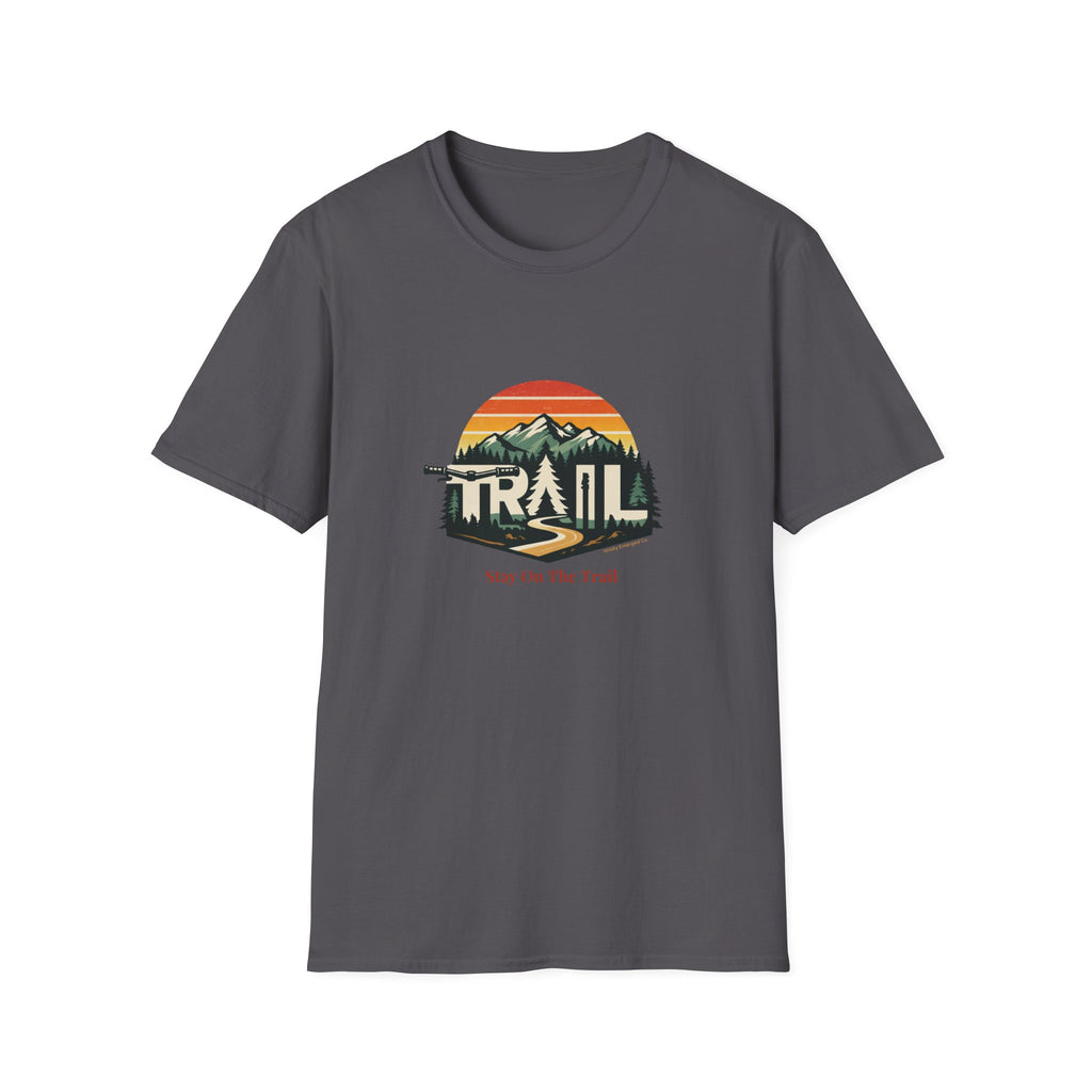 Trail — Retro Mountain Hiking Tee (Sunset & Forest)