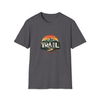 Trail — Retro Mountain Hiking Tee (Sunset & Forest)