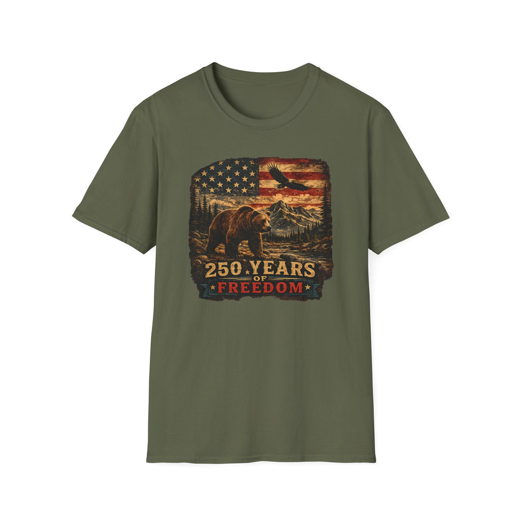 Bear & Eagle American Flag — "250 Years Freedom" Vintage Patriotic Tee