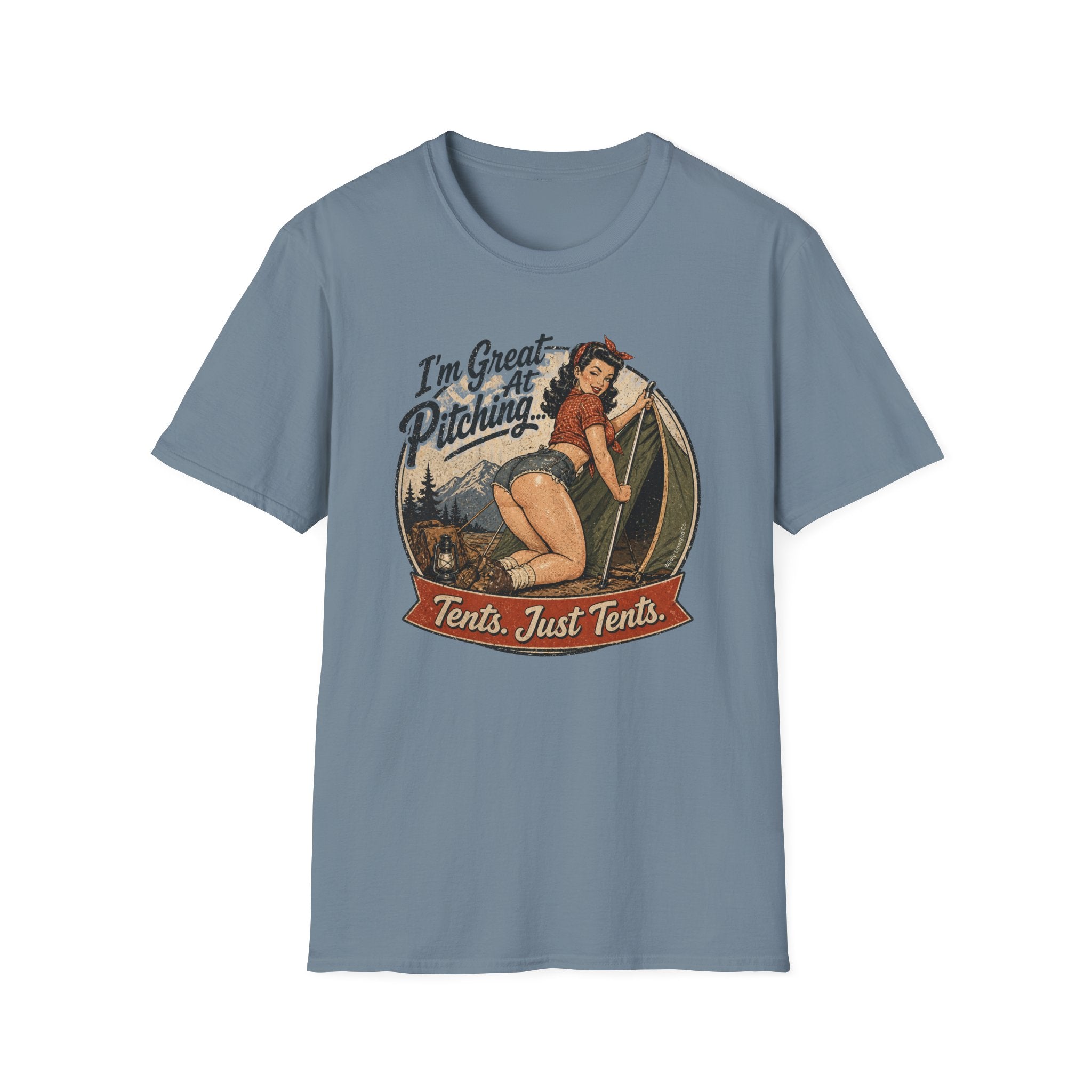 "I'm Great at Pitching... Tents, Just Tents" Retro Pin-Up Tee