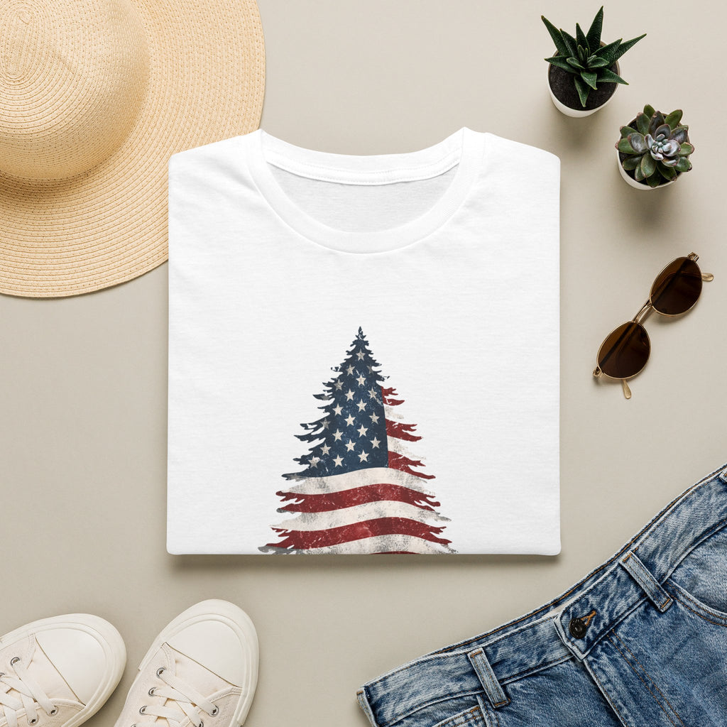 American Flag Pine Tree — "National Adventure" Patriotic Graphic Tee