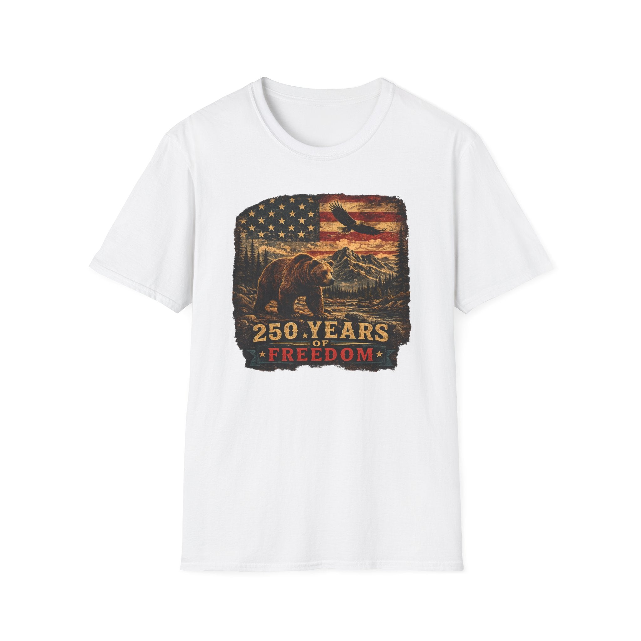 Bear & Eagle American Flag — "250 Years Freedom" Vintage Patriotic Tee