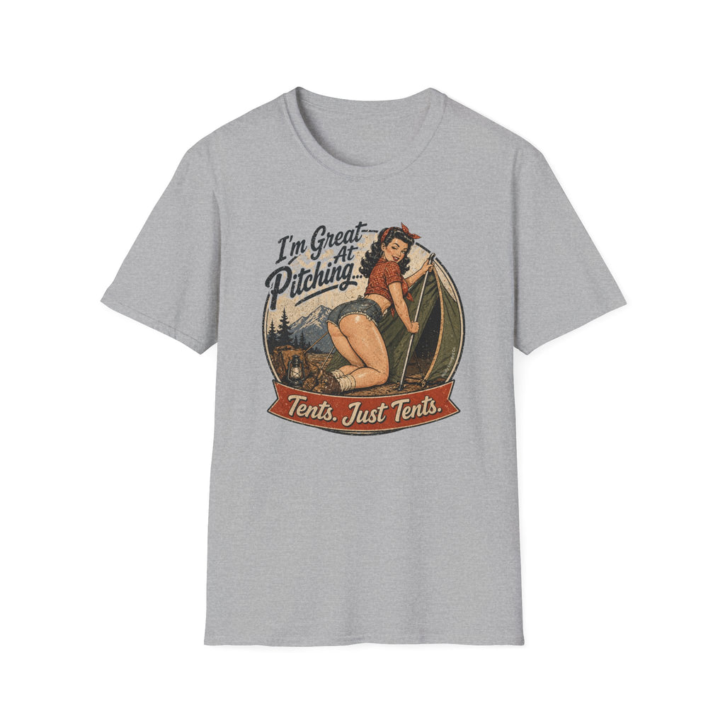 "I'm Great at Pitching... Tents, Just Tents" Retro Pin-Up Tee