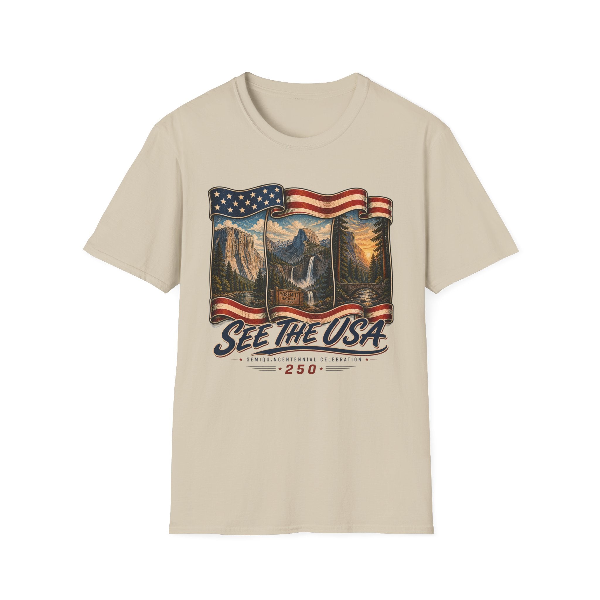 See the USA — Vintage American Flag National Parks Scenic Tee