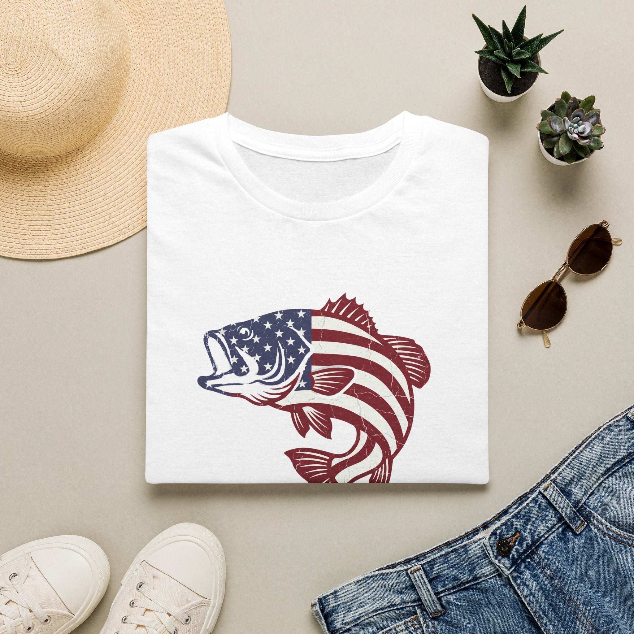 Patriotic Bass — American Flag Fish Tee