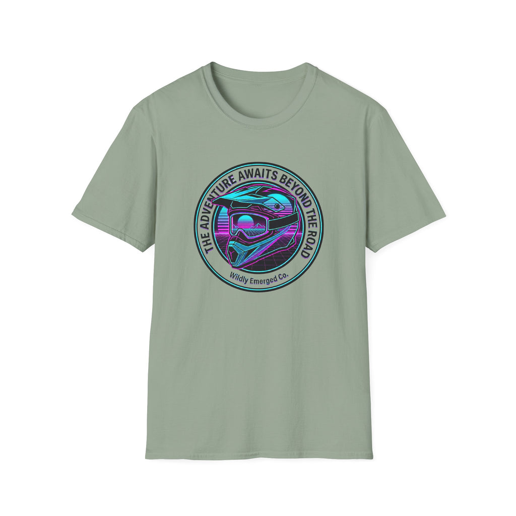 Adventure Helmet— "The Adventure Awaits Beyond the Road" Motorcycle Tee