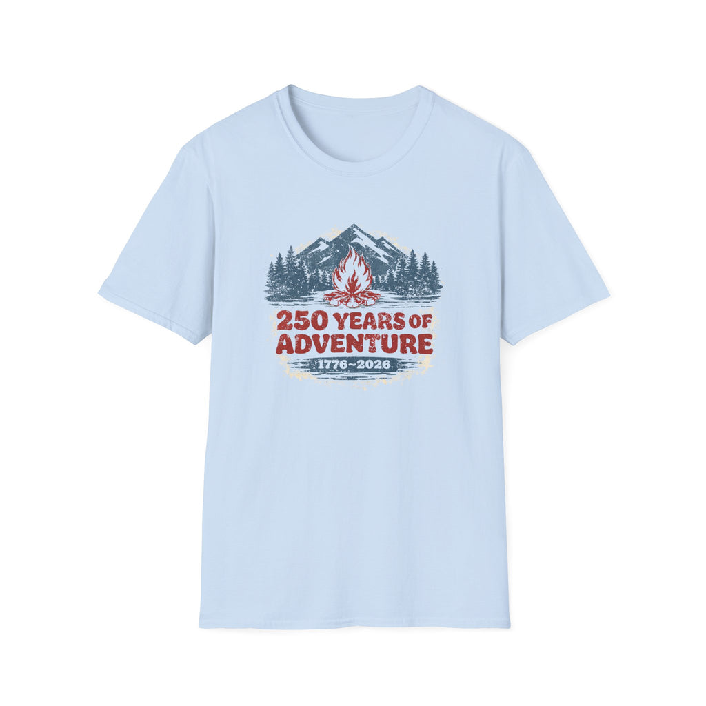 250 Years of Adventure — 1776–2026 Patriotic Outdoor Campfire Tee