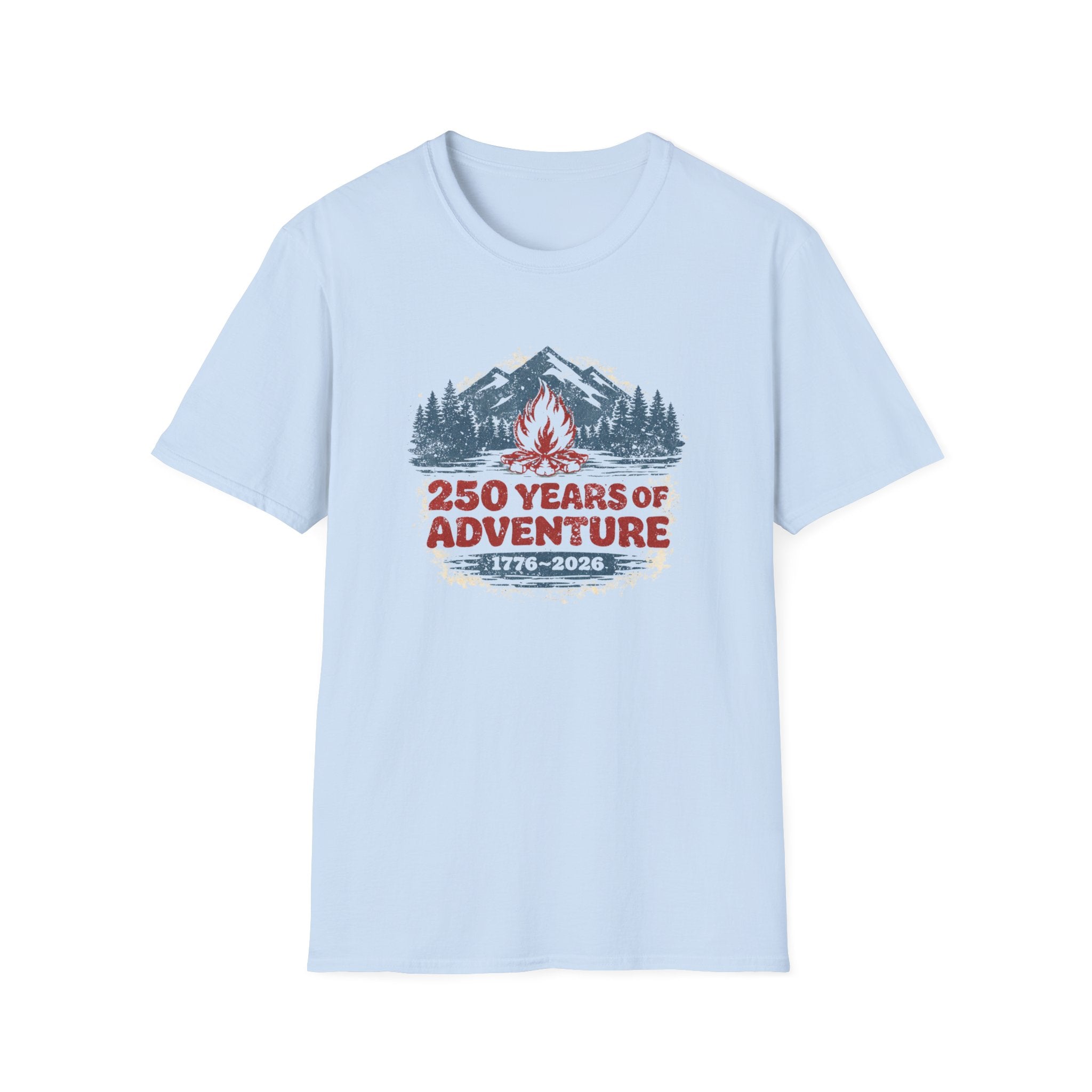 250 Years of Adventure — 1776–2026 Patriotic Outdoor Campfire Tee