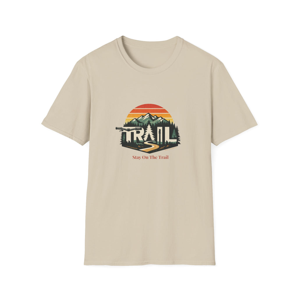 Trail — Retro Mountain Hiking Tee (Sunset & Forest)