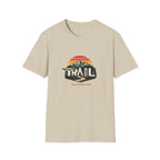 Trail — Retro Mountain Hiking Tee (Sunset & Forest)