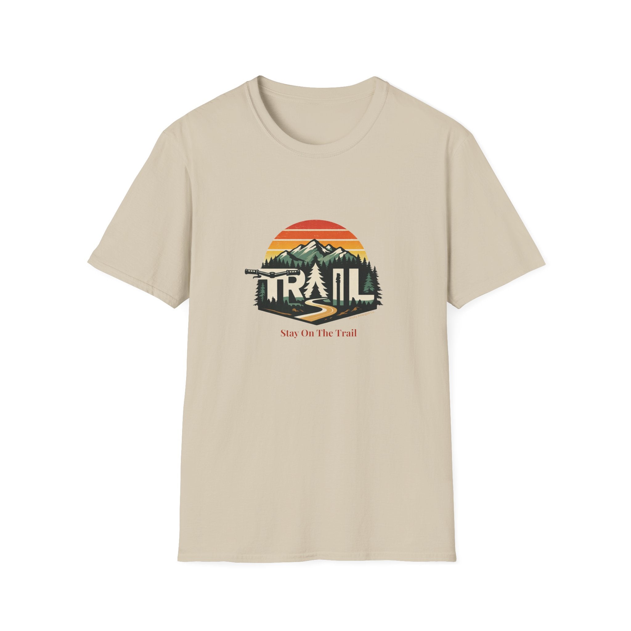Trail — Retro Mountain Hiking Tee (Sunset & Forest)