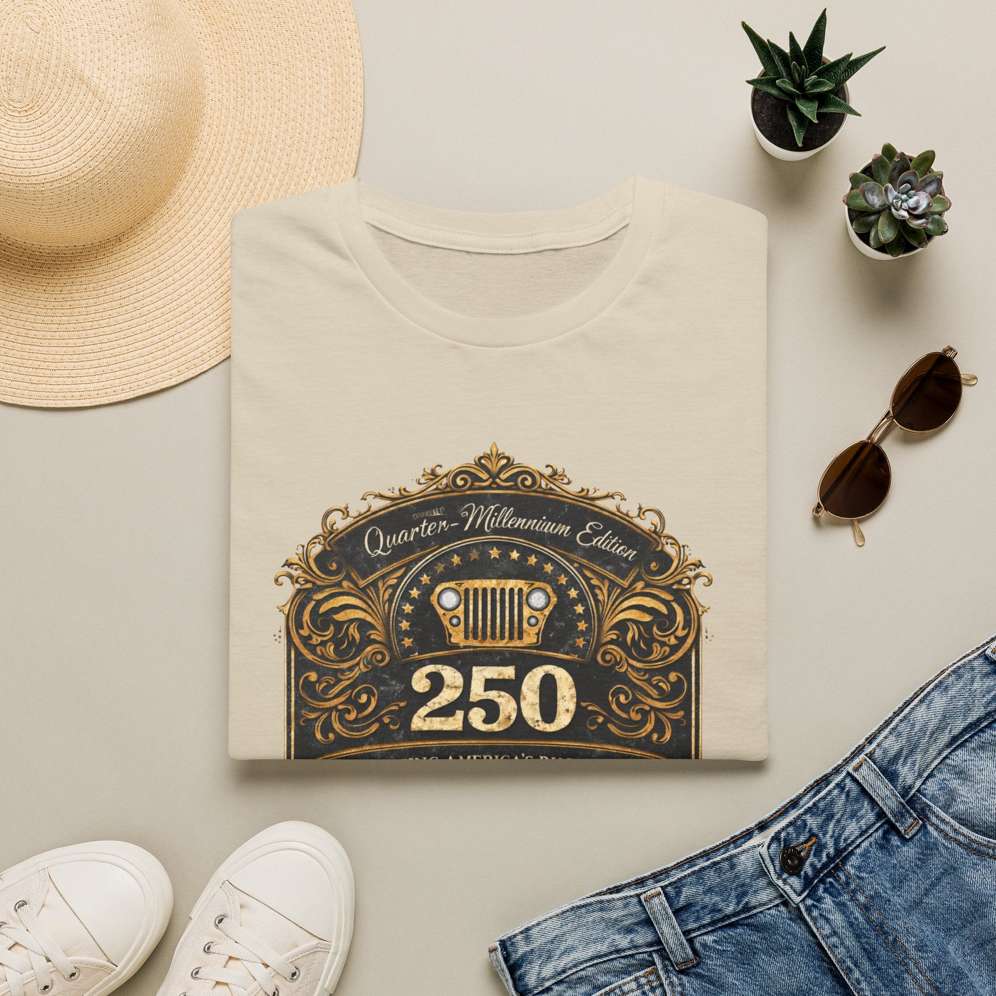 Vintage Jeep 250 Emblem — Quarter-Millennium Off-Road Anniversary Tee