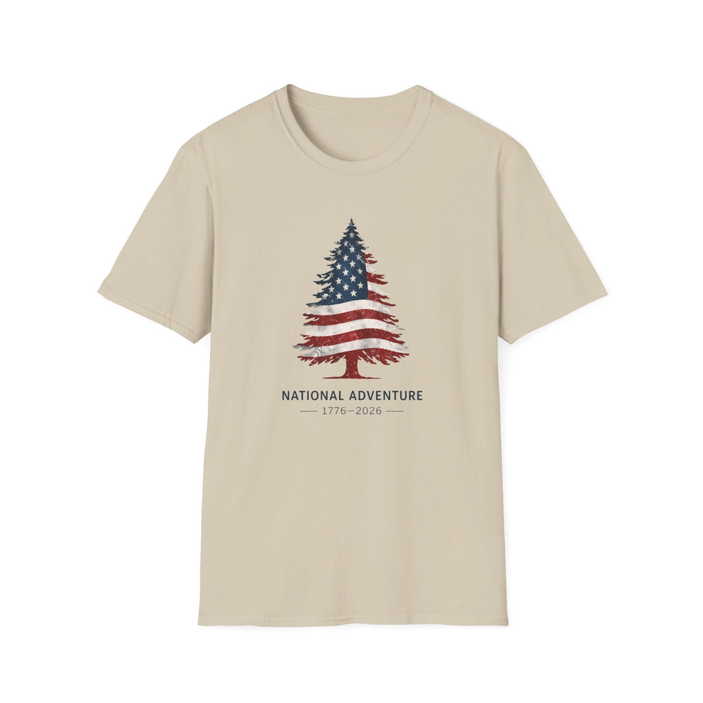 American Flag Pine Tree — "National Adventure" Patriotic Graphic Tee