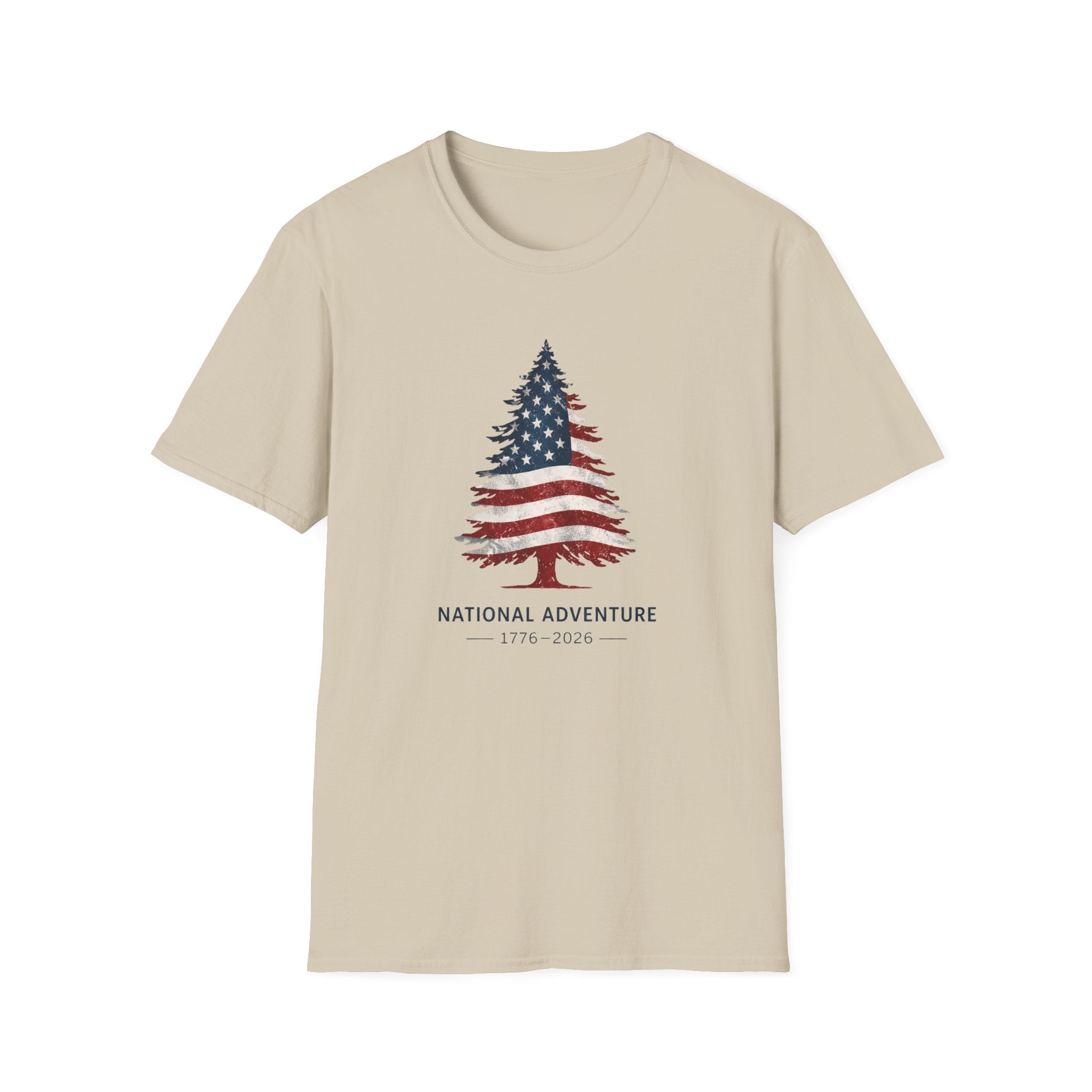 American Flag Pine Tree — "National Adventure" Patriotic Graphic Tee