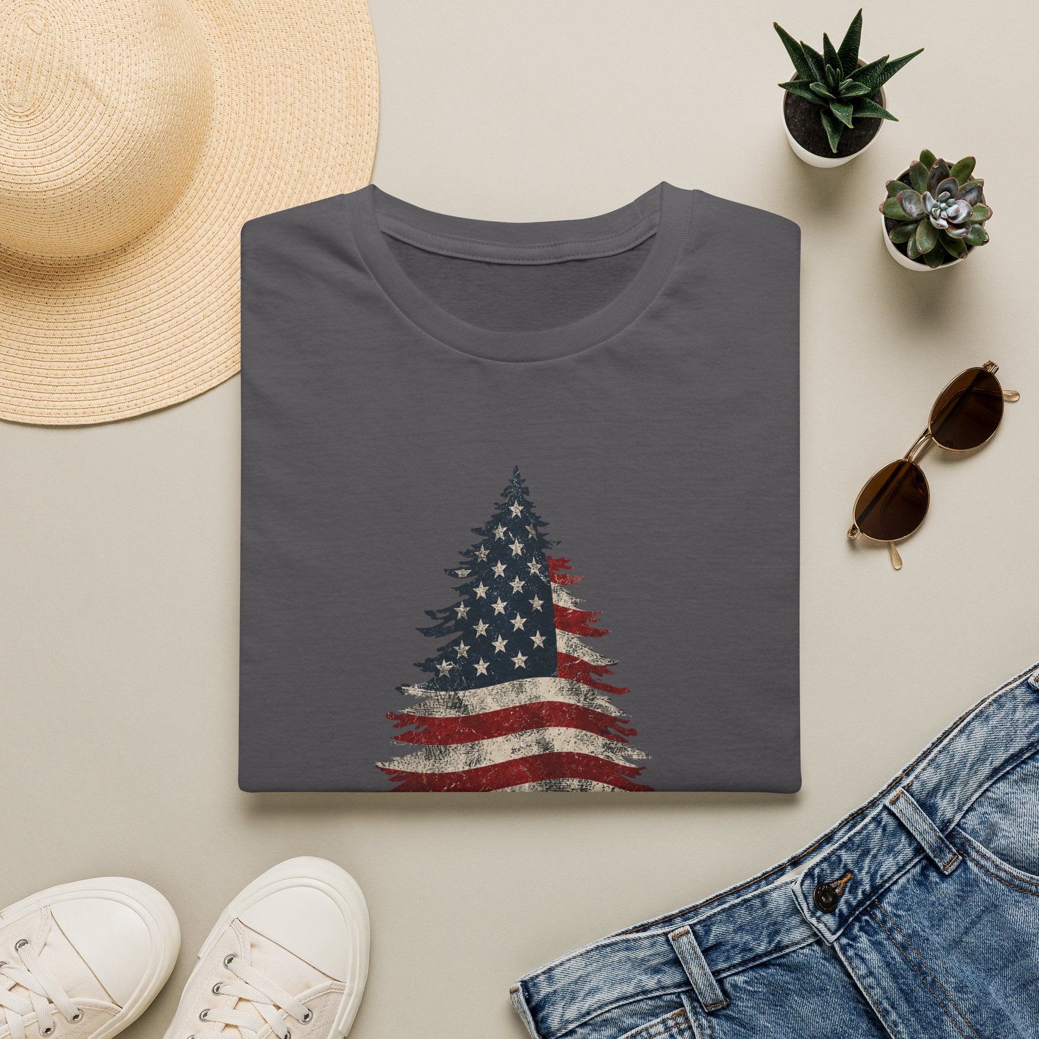 American Flag Pine Tree — "National Adventure" Patriotic Graphic Tee