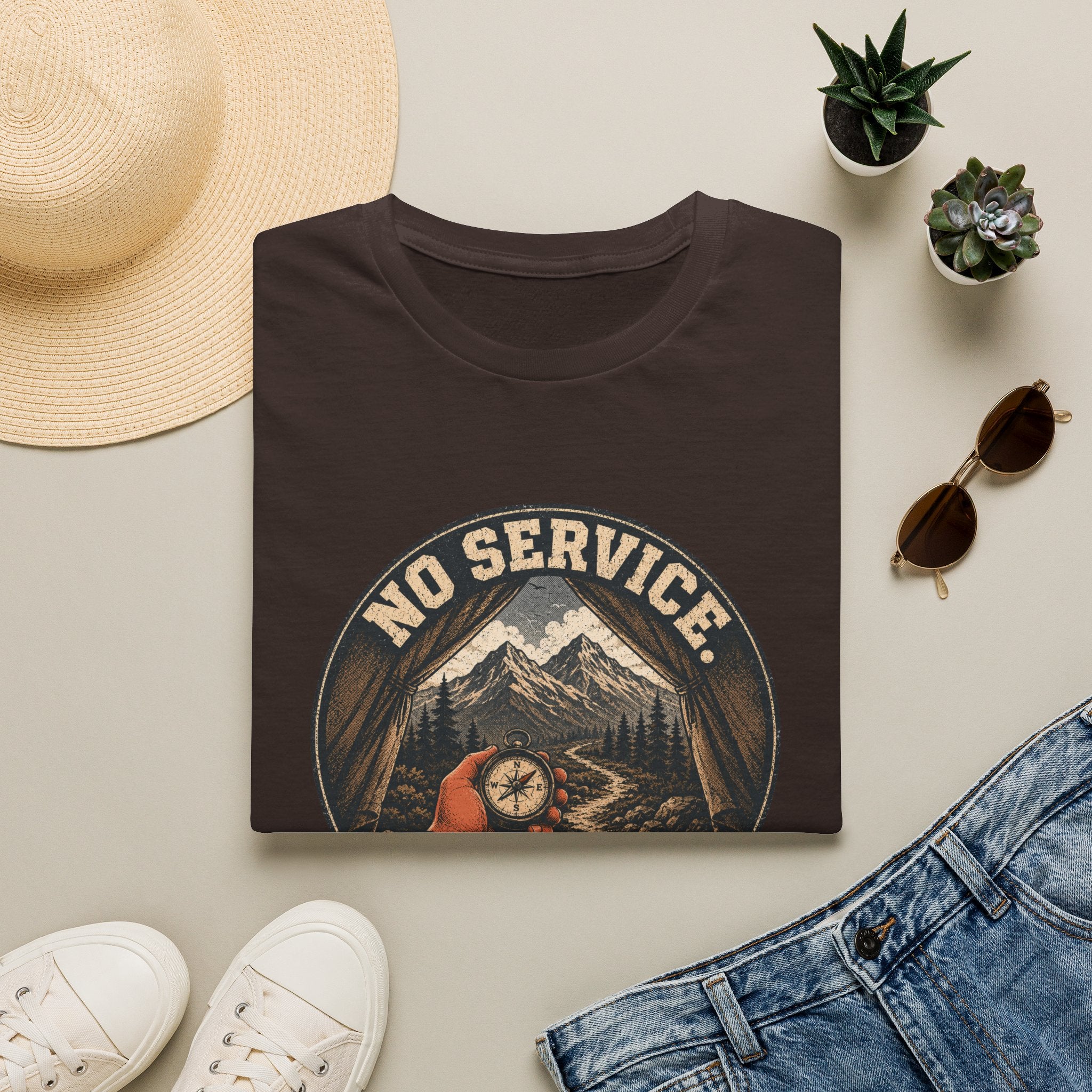 No Service No Problem — Adventure Compass Mountain Graphic Tee