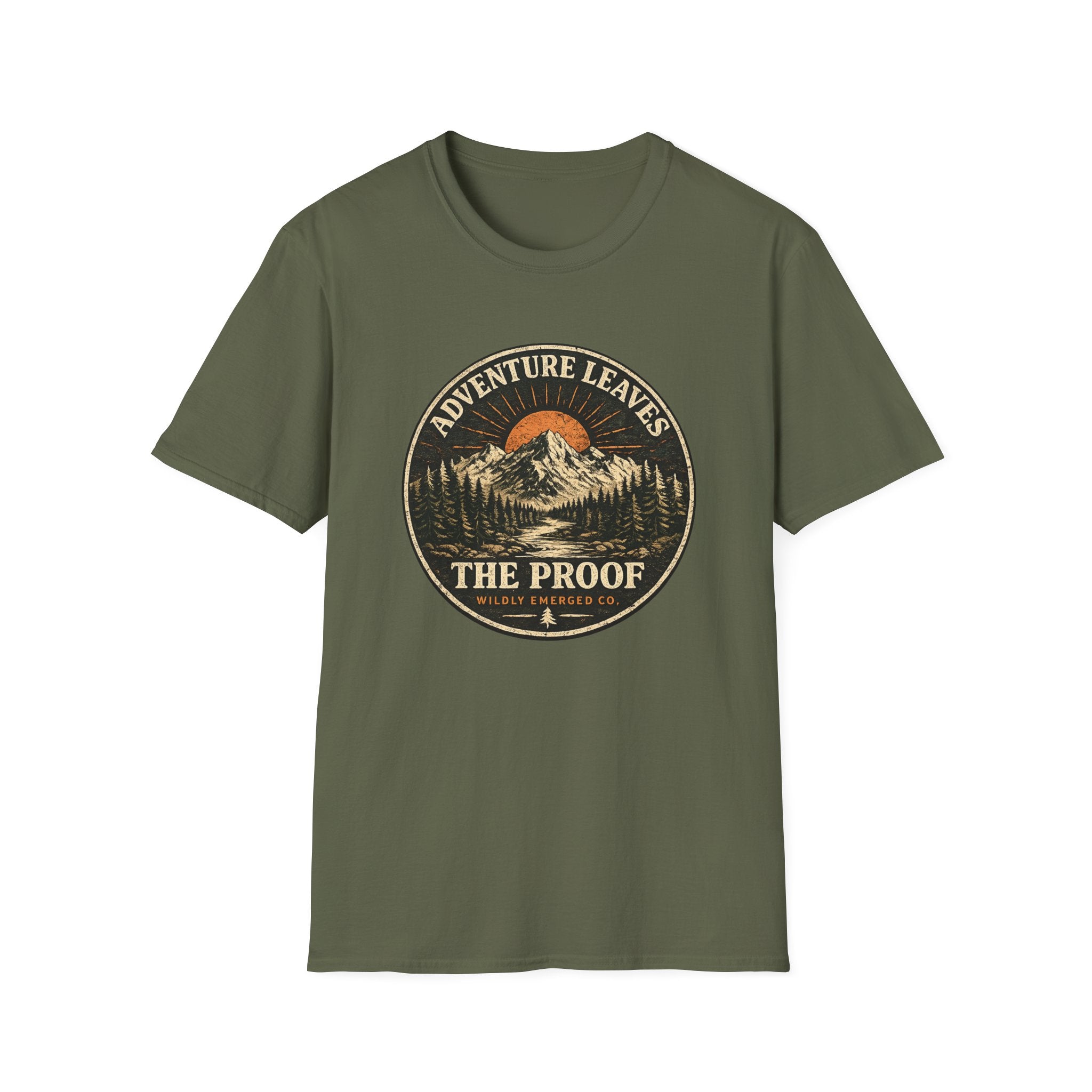 Adventure Leaves Mountain — Retro Sunset Outdoors Graphic Tee