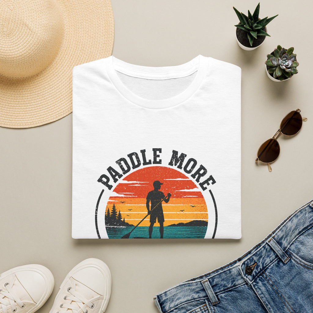 Paddle More Worry Less — Retro Sunset Stand Up Paddleboard Tee