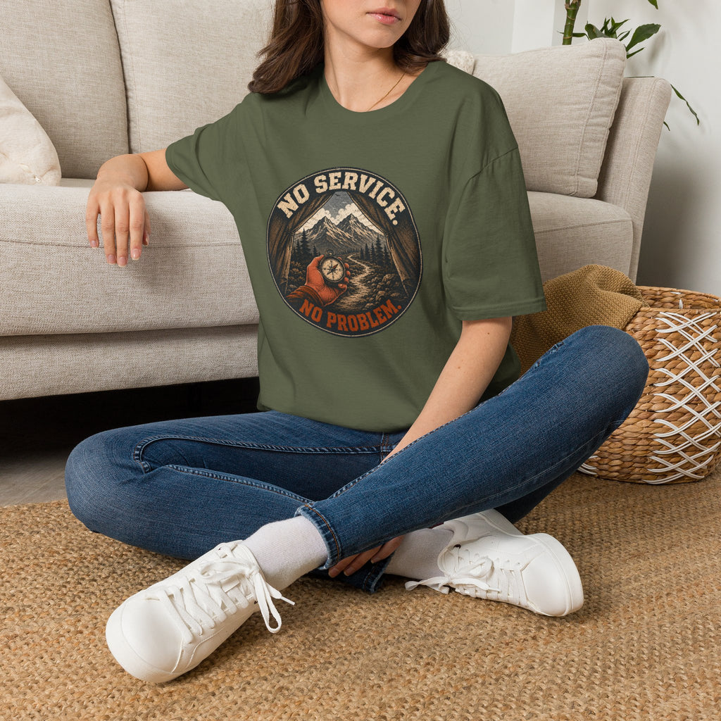 No Service No Problem — Adventure Compass Mountain Graphic Tee