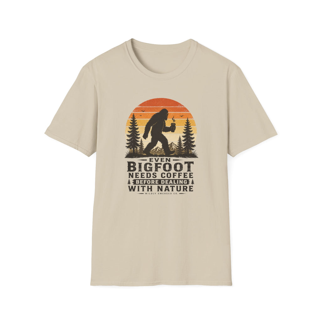 Bigfoot Needs Coffee T-Shirt – Funny Sasquatch Camping Graphic Tee