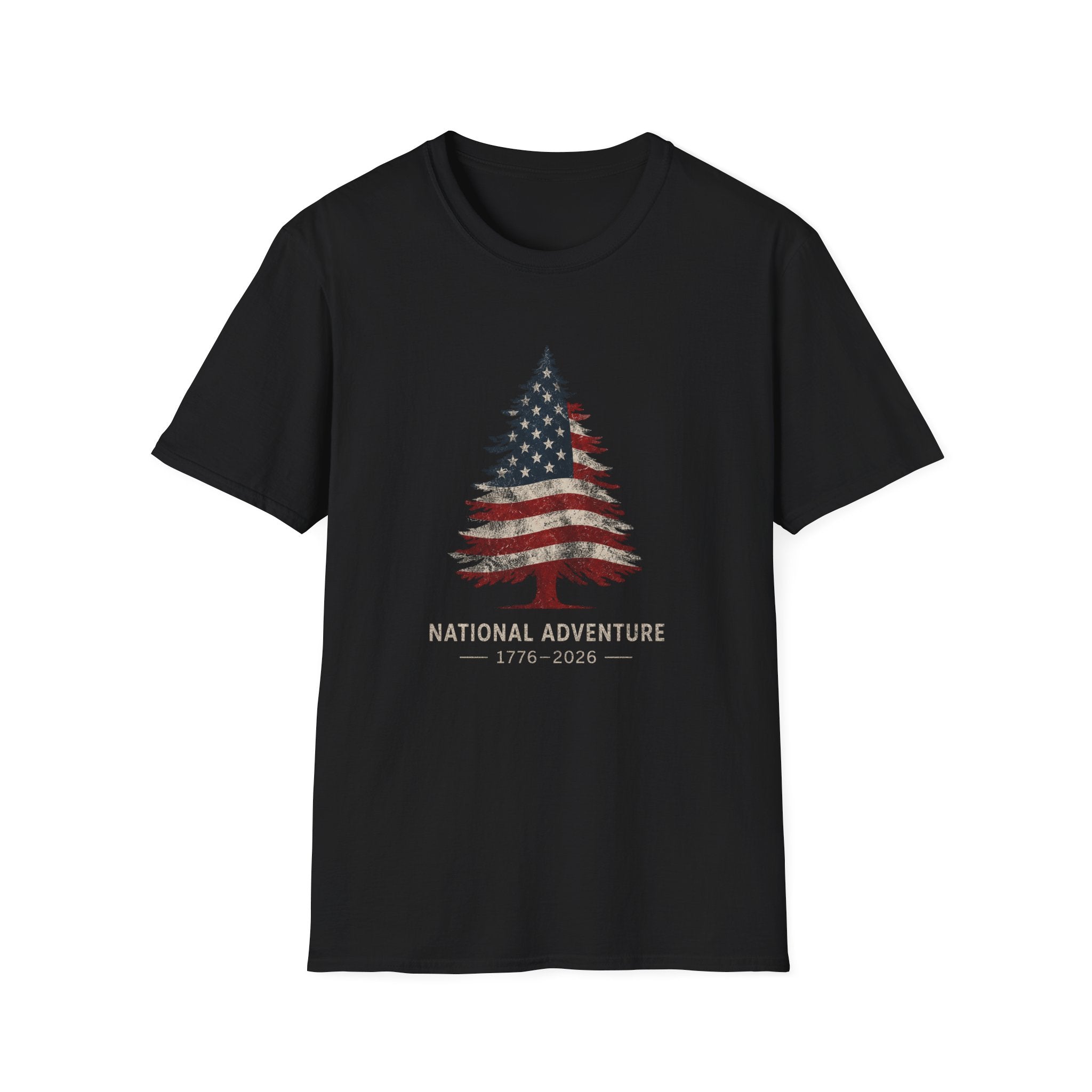 American Flag Pine Tree — "National Adventure" Patriotic Graphic Tee