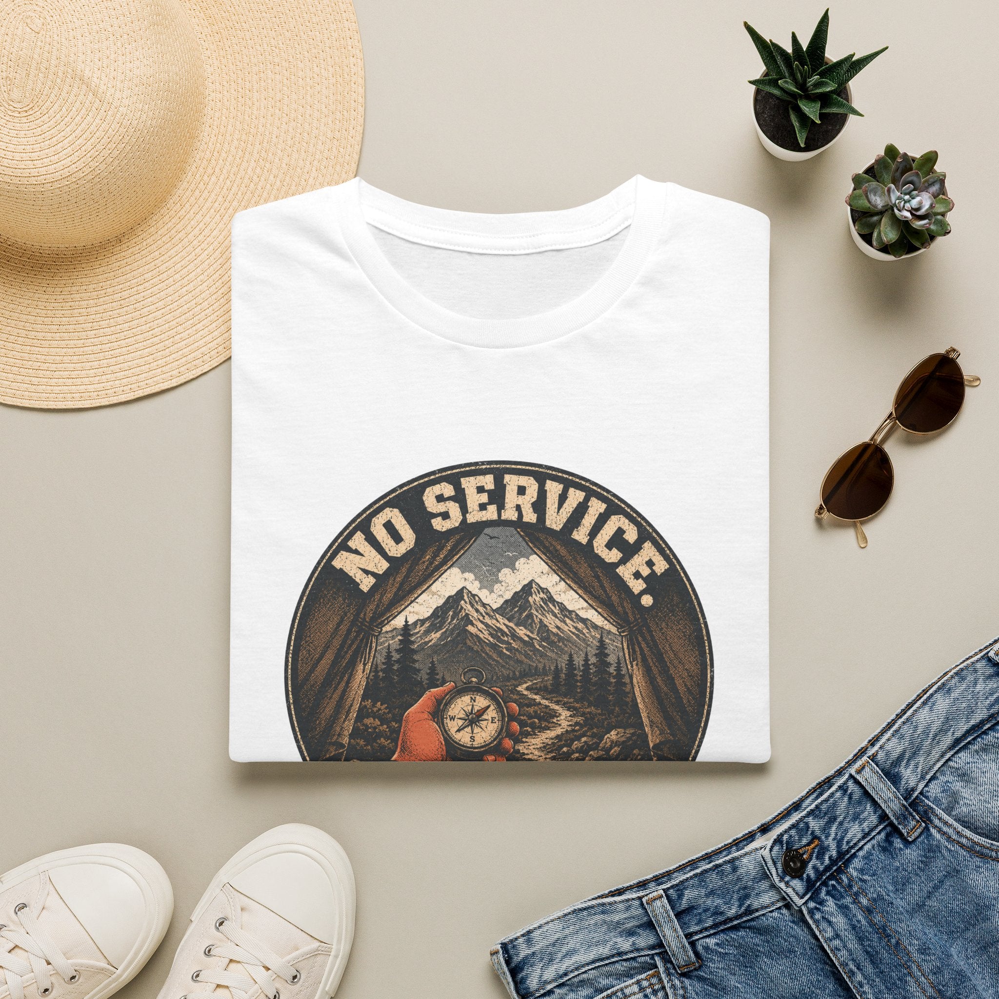 No Service No Problem — Adventure Compass Mountain Graphic Tee