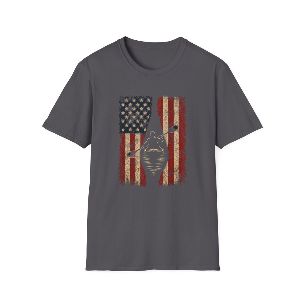American Kayak Flag — Patriotic Kayaking Tee for Outdoorsmen