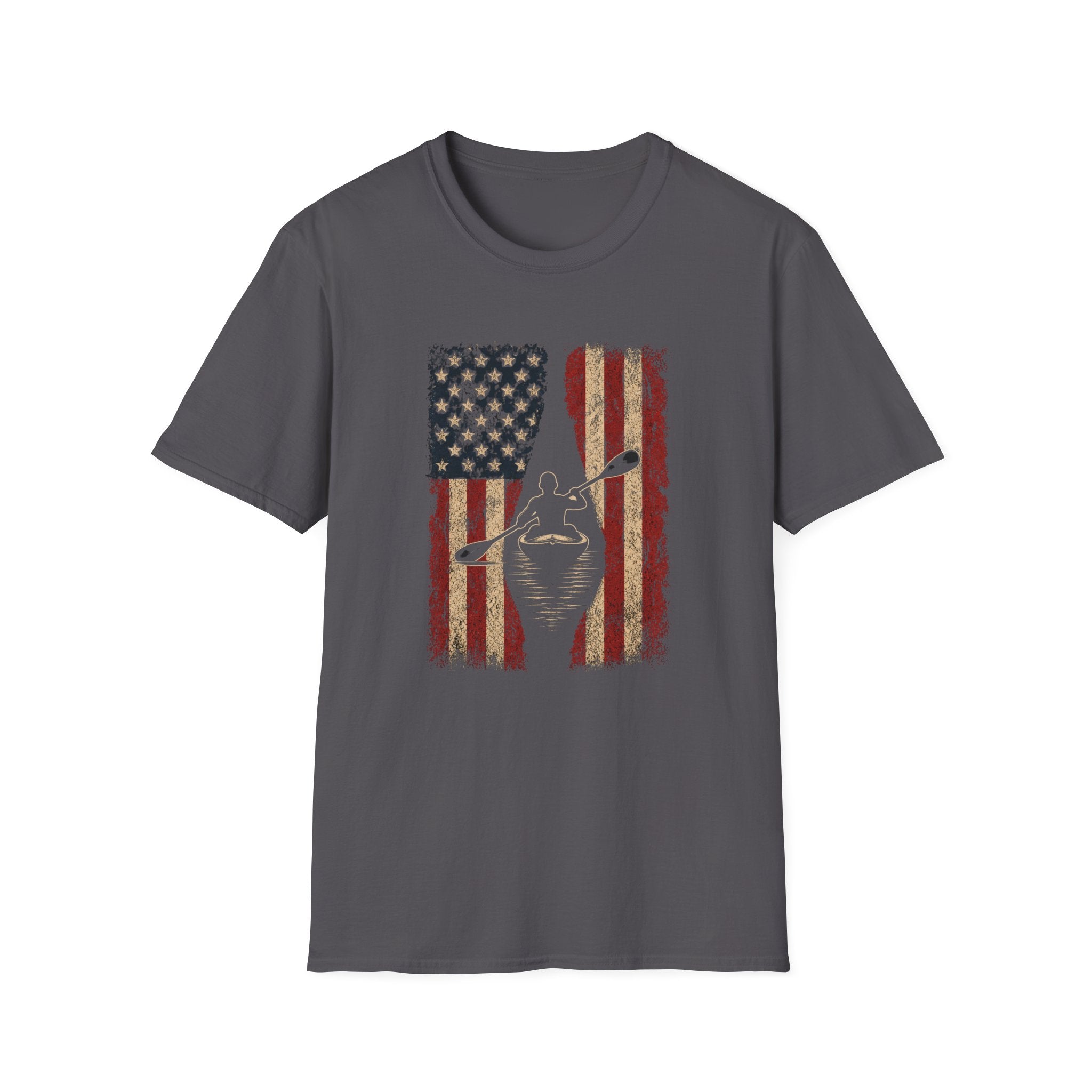 American Kayak Flag — Patriotic Kayaking Tee for Outdoorsmen