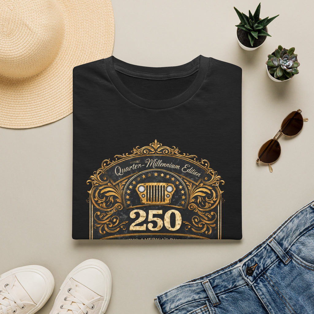 Vintage Jeep 250 Emblem — Quarter-Millennium Off-Road Anniversary Tee