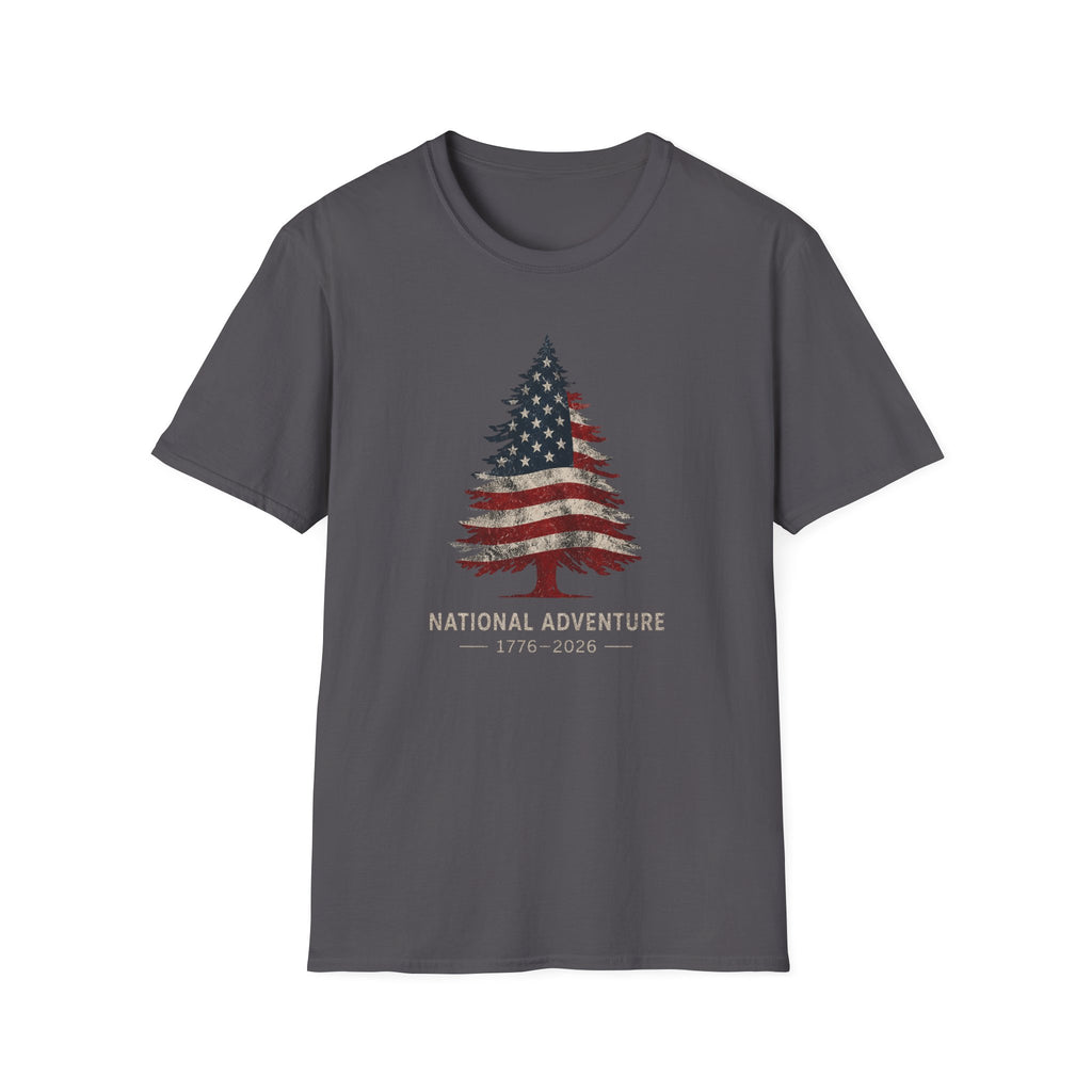 American Flag Pine Tree — "National Adventure" Patriotic Graphic Tee