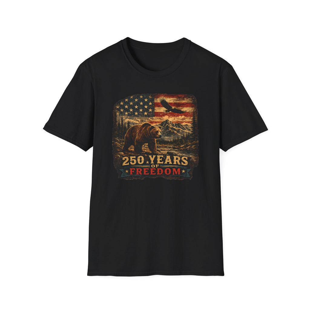 Bear & Eagle American Flag — "250 Years Freedom" Vintage Patriotic Tee