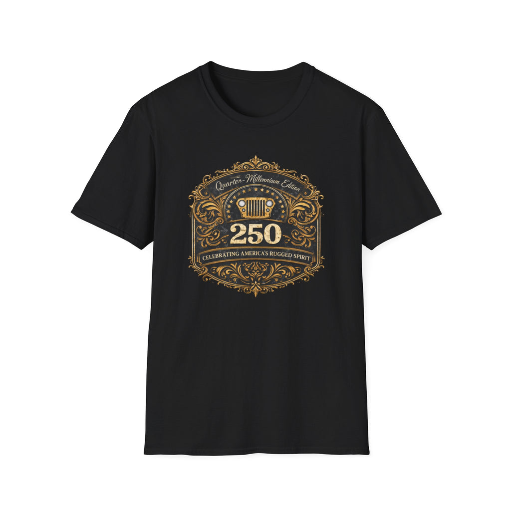 Vintage Jeep 250 Emblem — Quarter-Millennium Off-Road Anniversary Tee