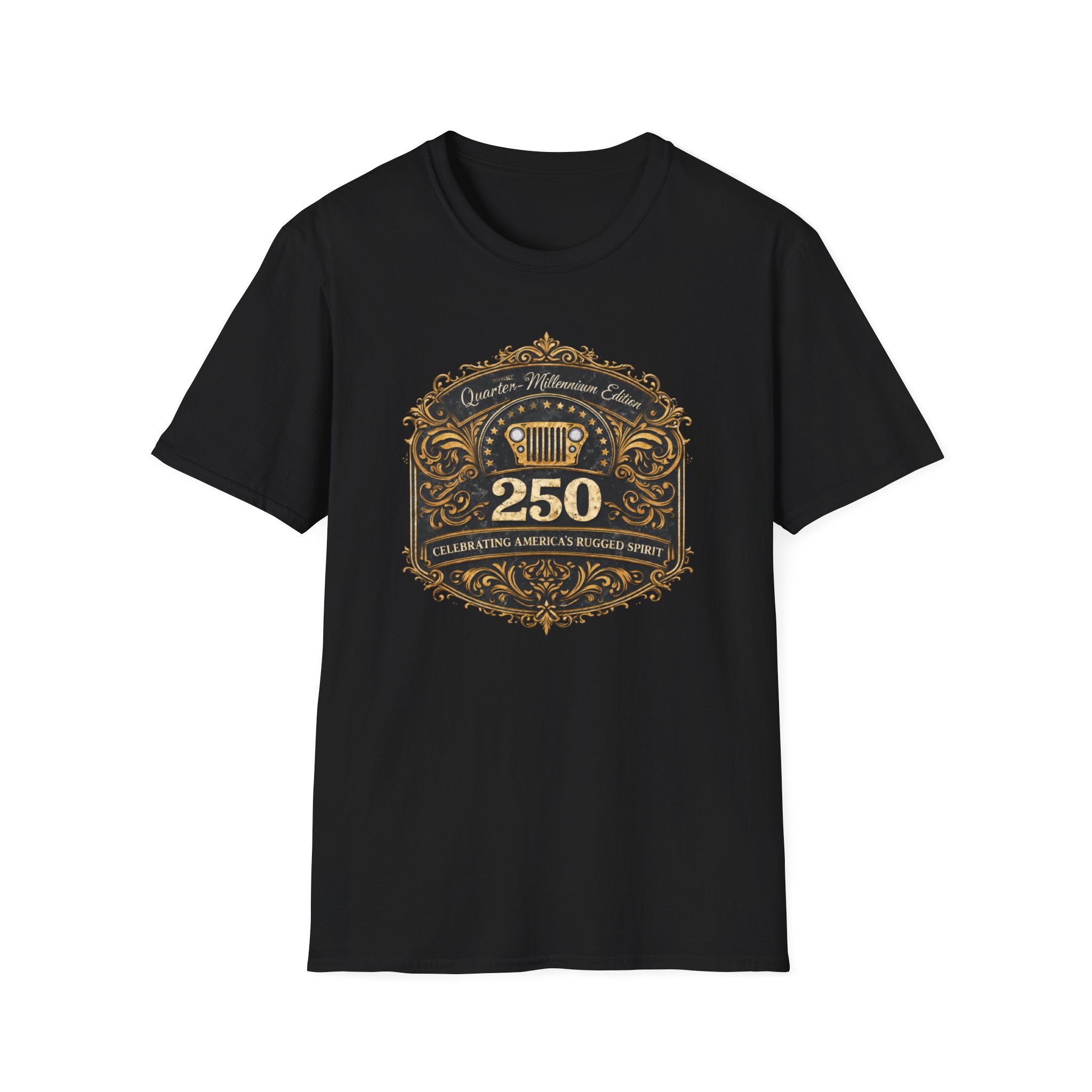 Vintage Jeep 250 Emblem — Quarter-Millennium Off-Road Anniversary Tee